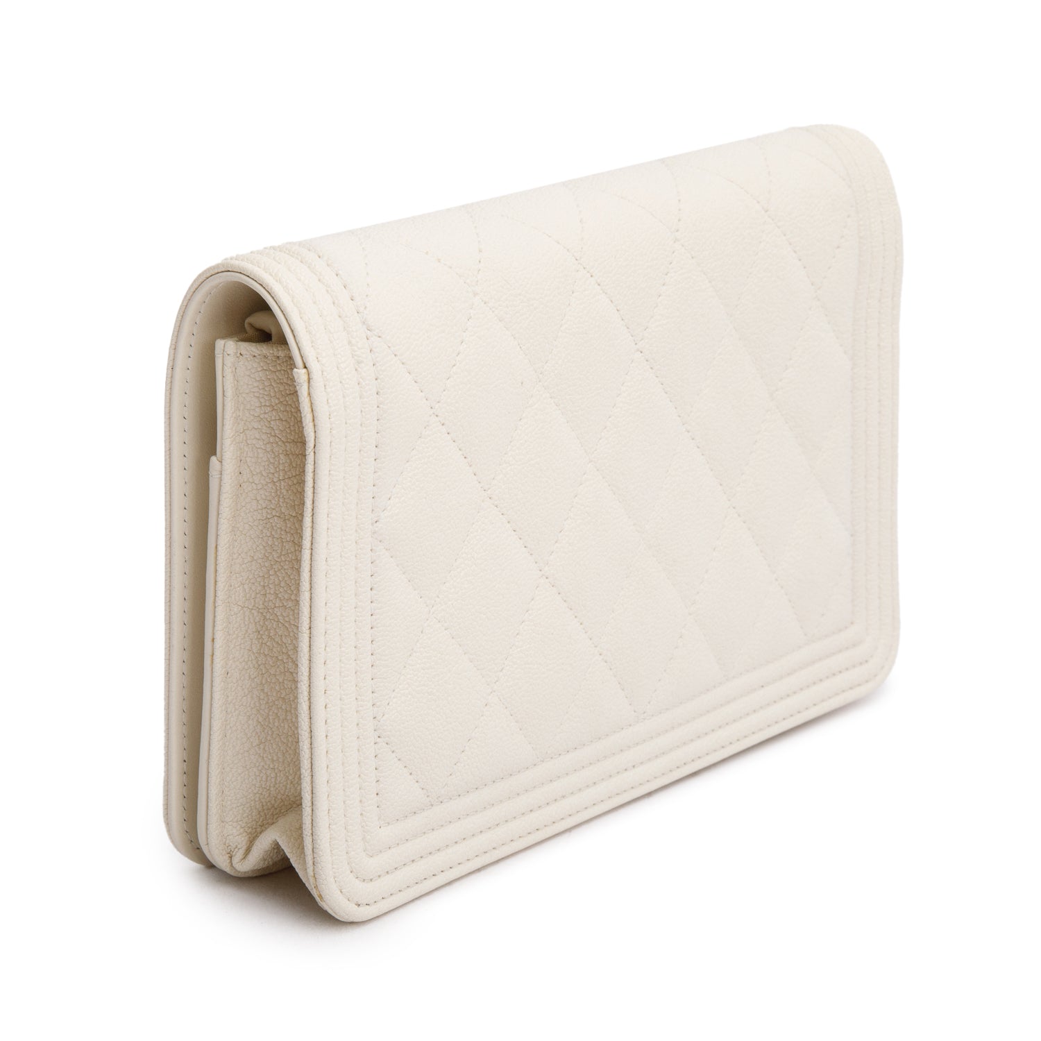 Chanel White Caviar Quilted Boy Wallet on Chain