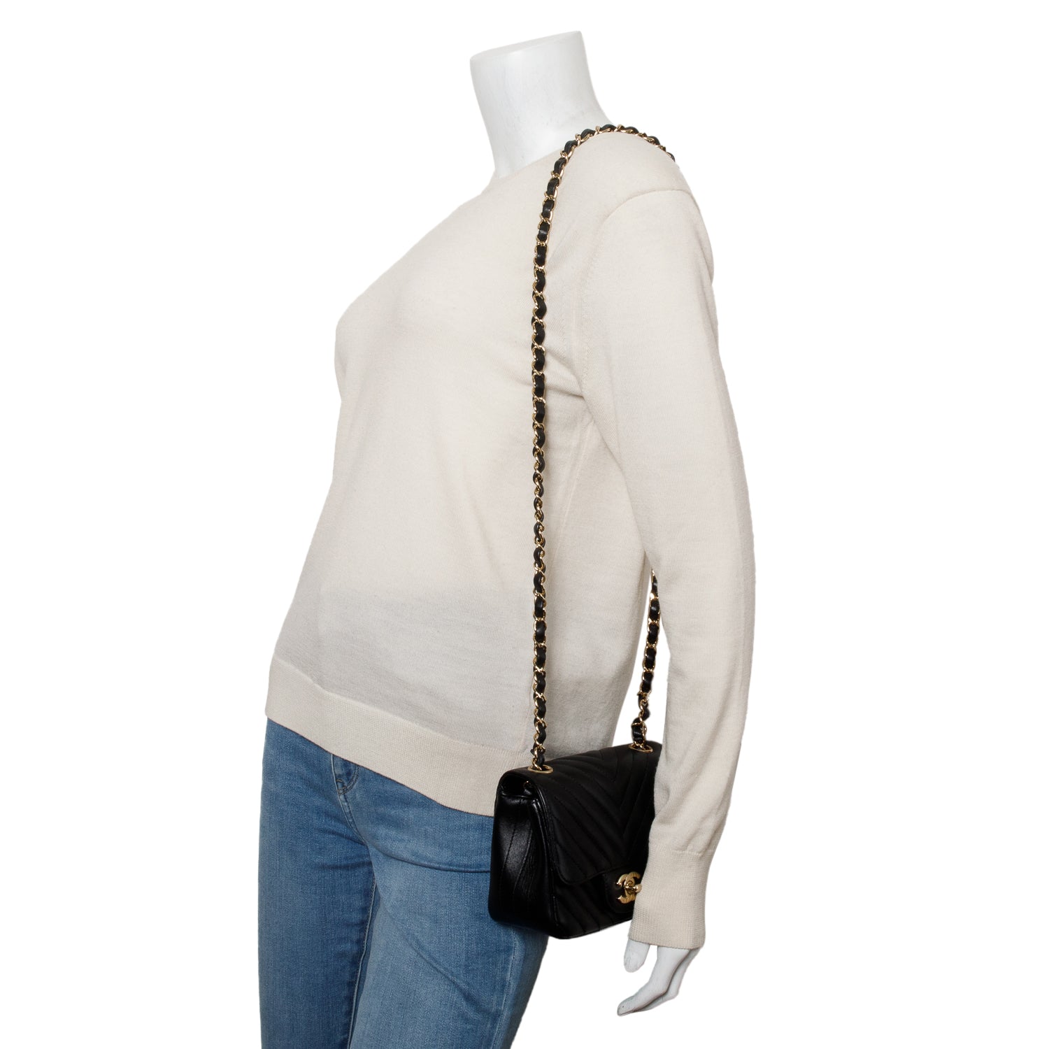 Chanel Black Lambskin Chevron Quilted Mini Square Flap Bag w/ Authenticity Card