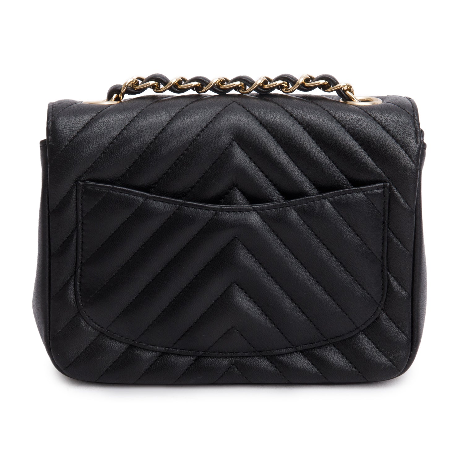 Chanel Black Lambskin Chevron Quilted Mini Square Flap Bag w/ Authenticity Card