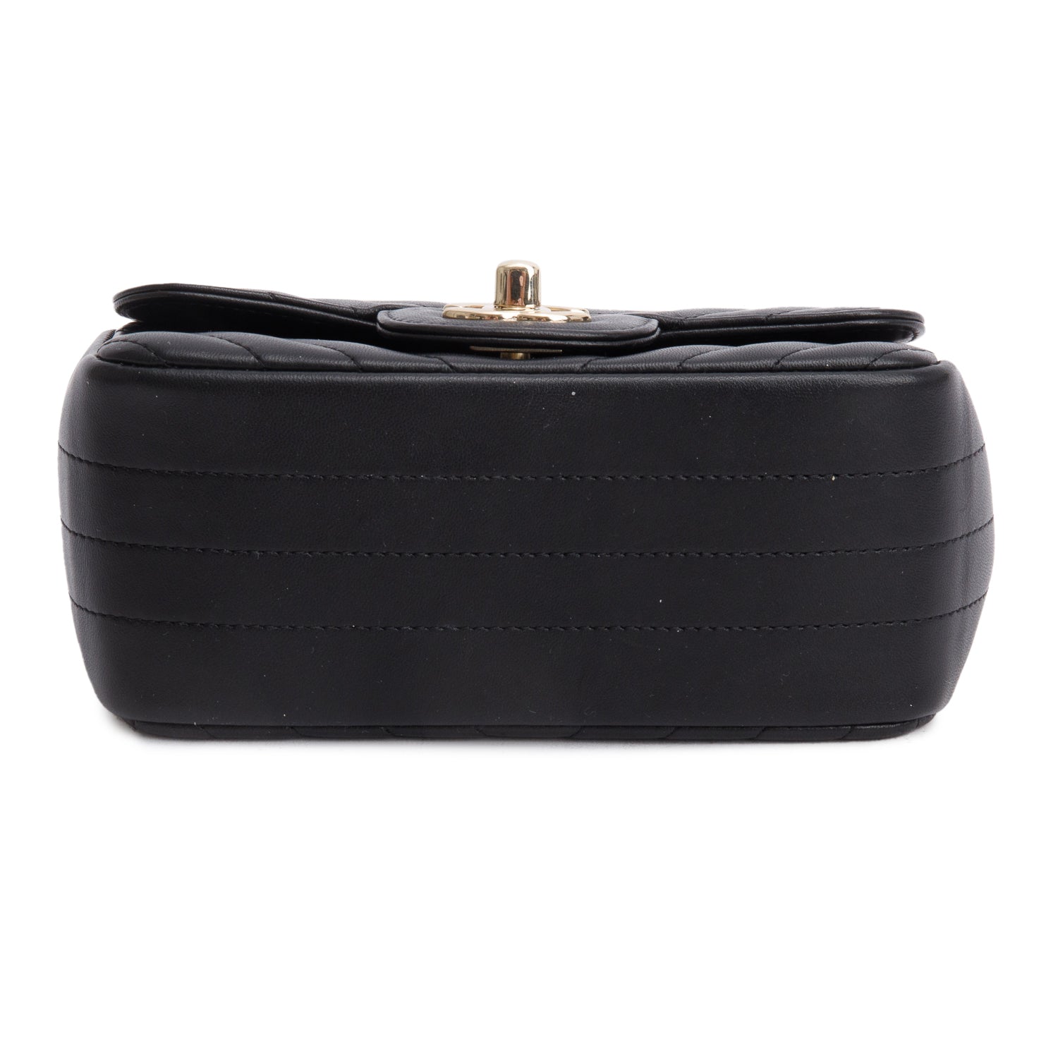 Chanel Black Lambskin Chevron Quilted Mini Square Flap Bag w/ Authenticity Card