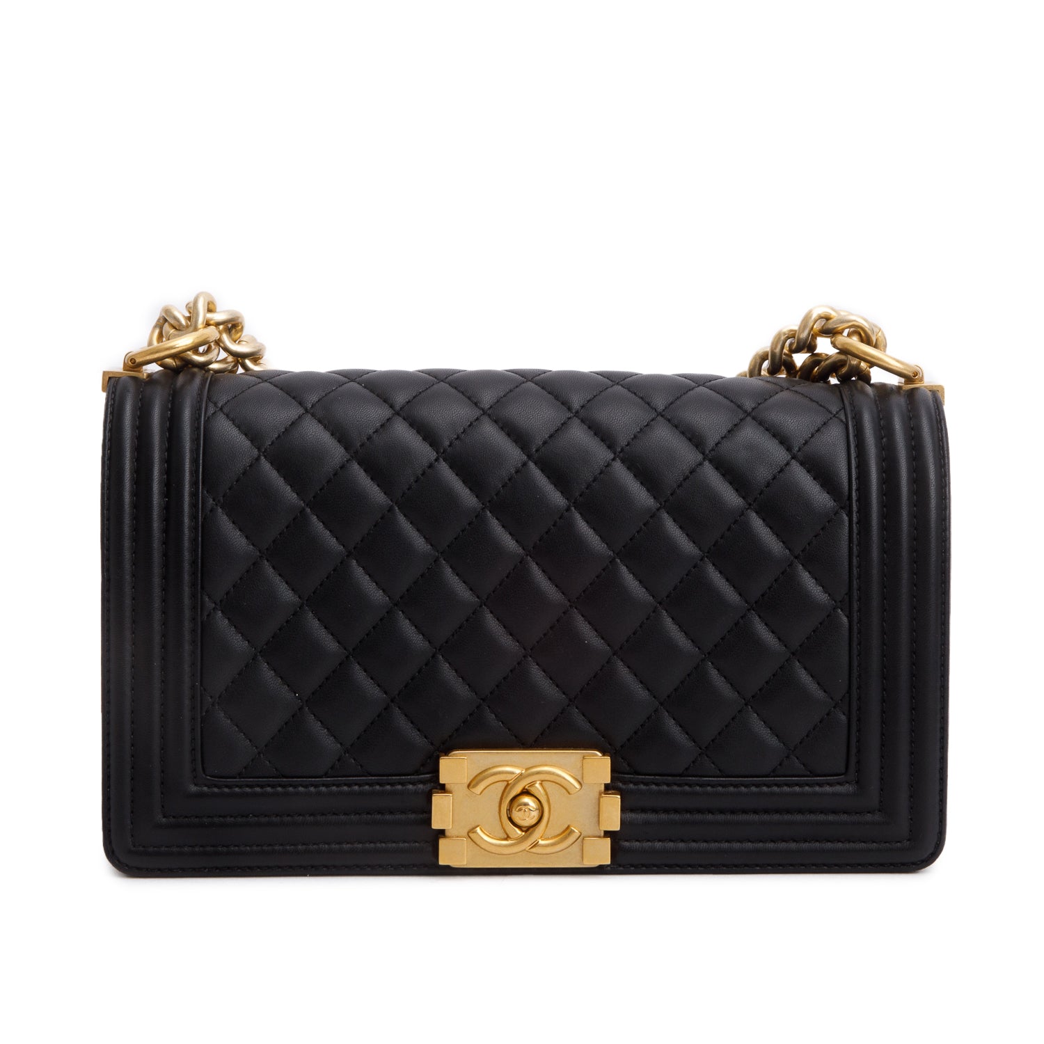 Chanel Black Lambskin Quilted Medium Boy Flap