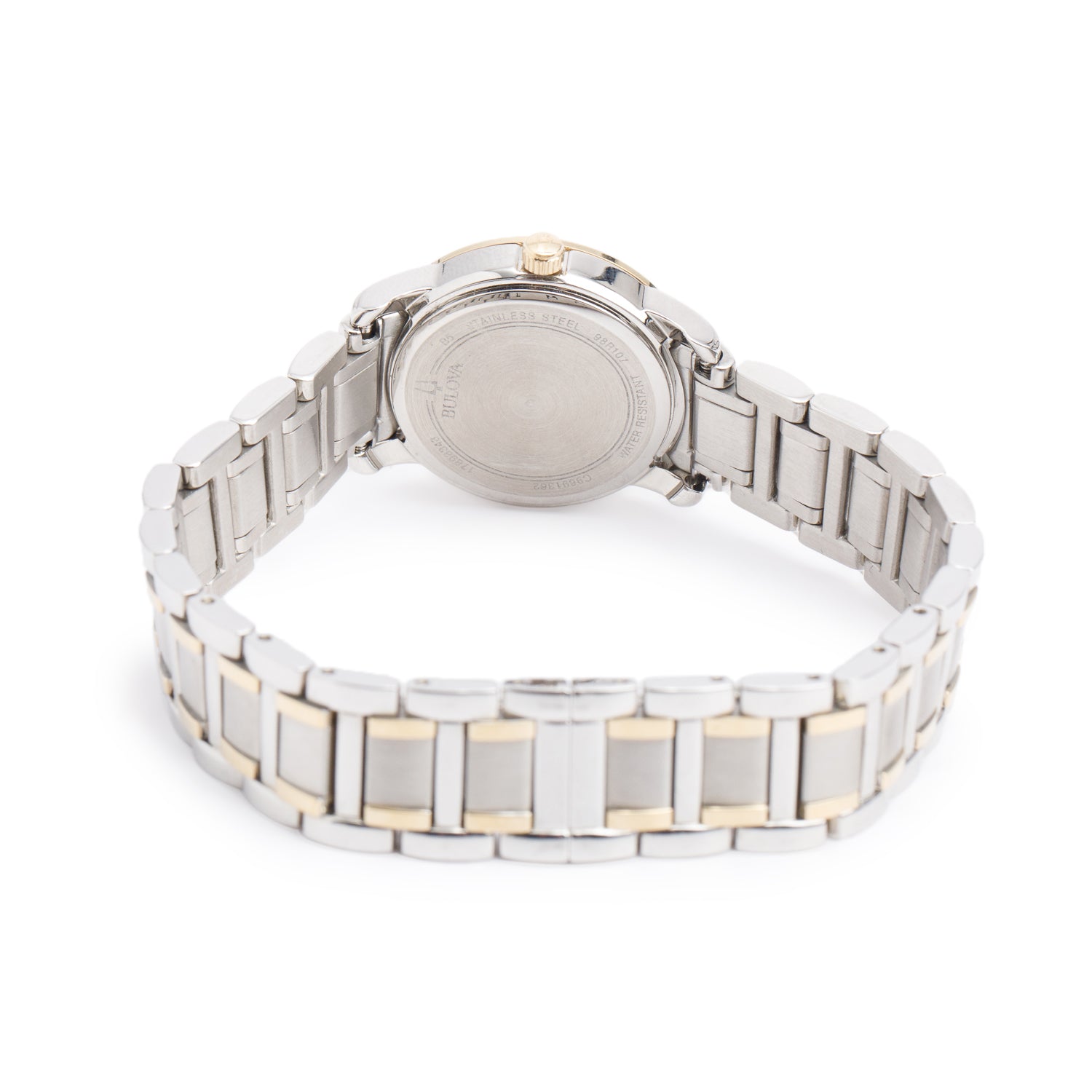 Bulova Two-Tone Stainless Steel Diamond Bezel 26 MM Quartz Watch Mother of Pearl Diamond Dial 98R107 w/ Box