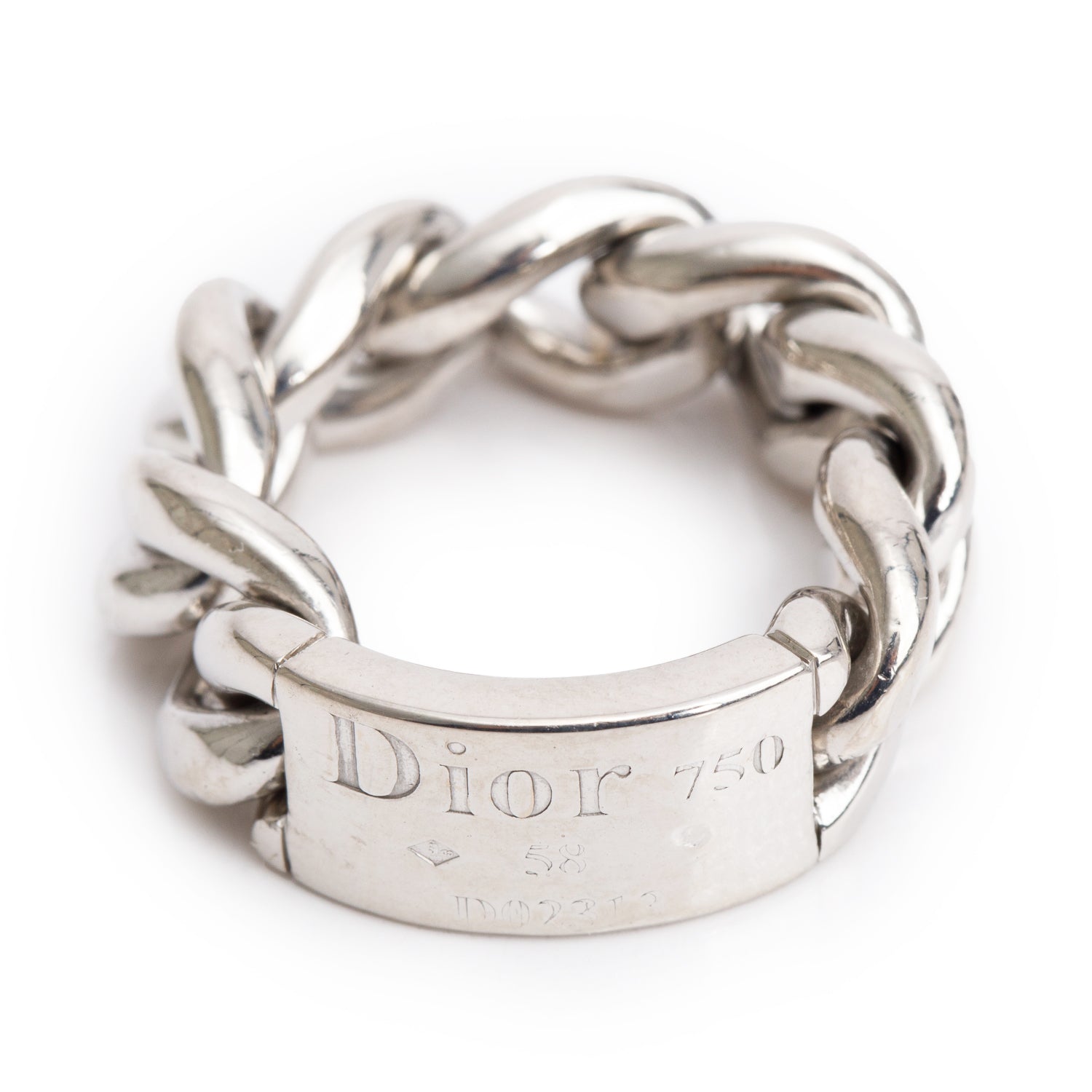 Christian Dior 18k White Gold Gourmette Chain Ring, Size 58 8