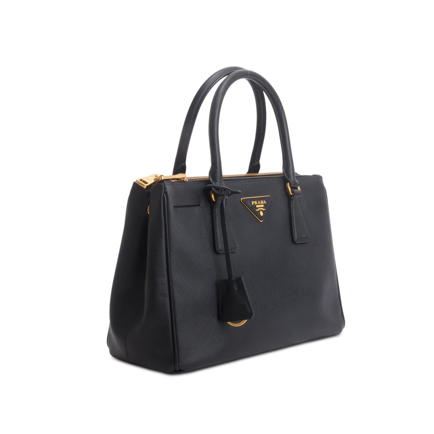 Prada Black Saffiano Leather Small Double Zip Galleria Tote w/ Authenticity Card & Strap