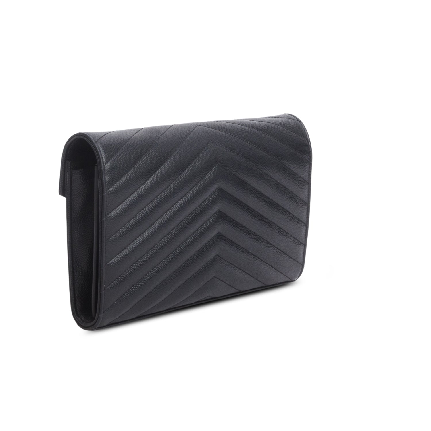 Saint Laurent So Black Grain De Poudre Leather Classic Cassandre Envelope Chain Wallet