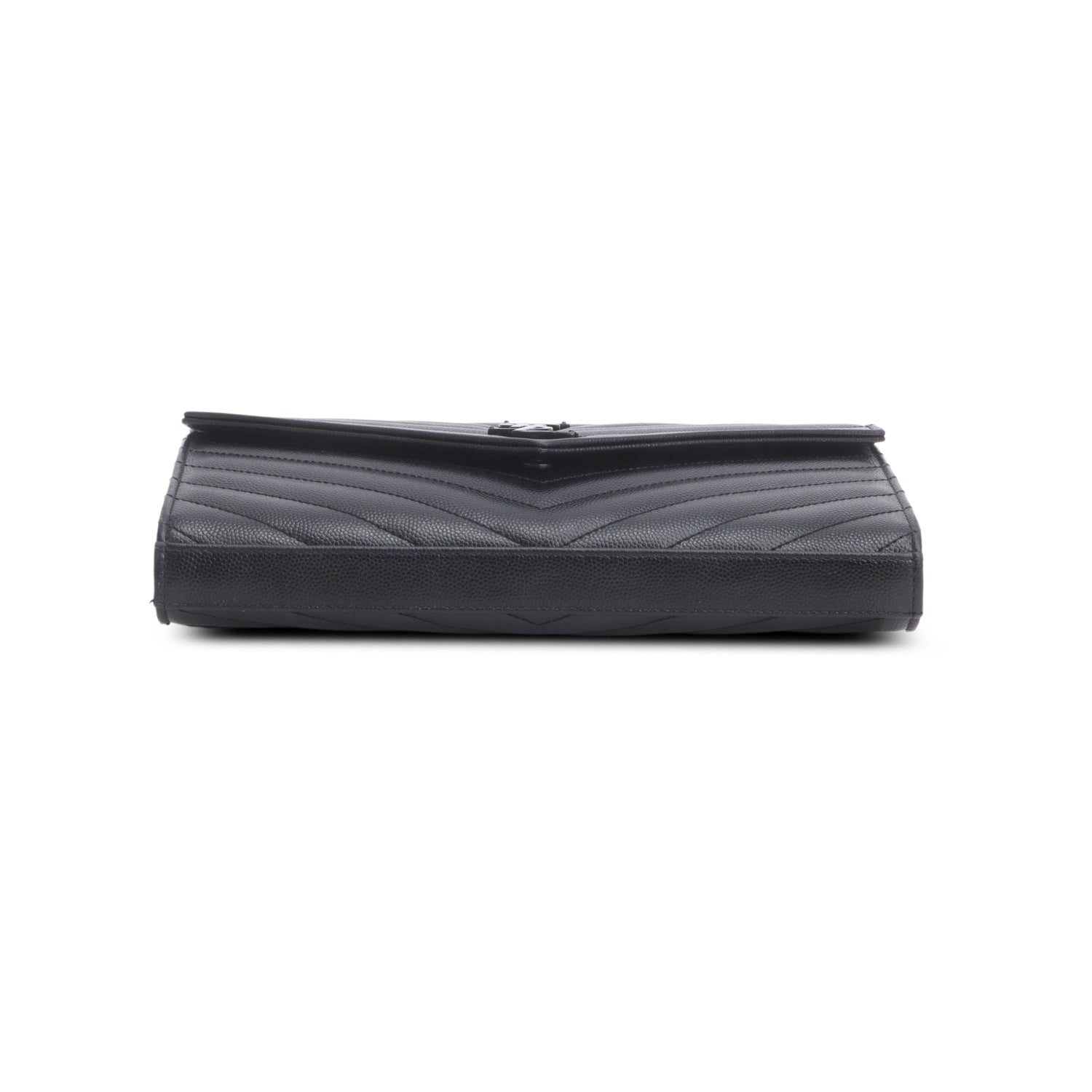 Saint Laurent So Black Grain De Poudre Leather Classic Cassandre Envelope Chain Wallet