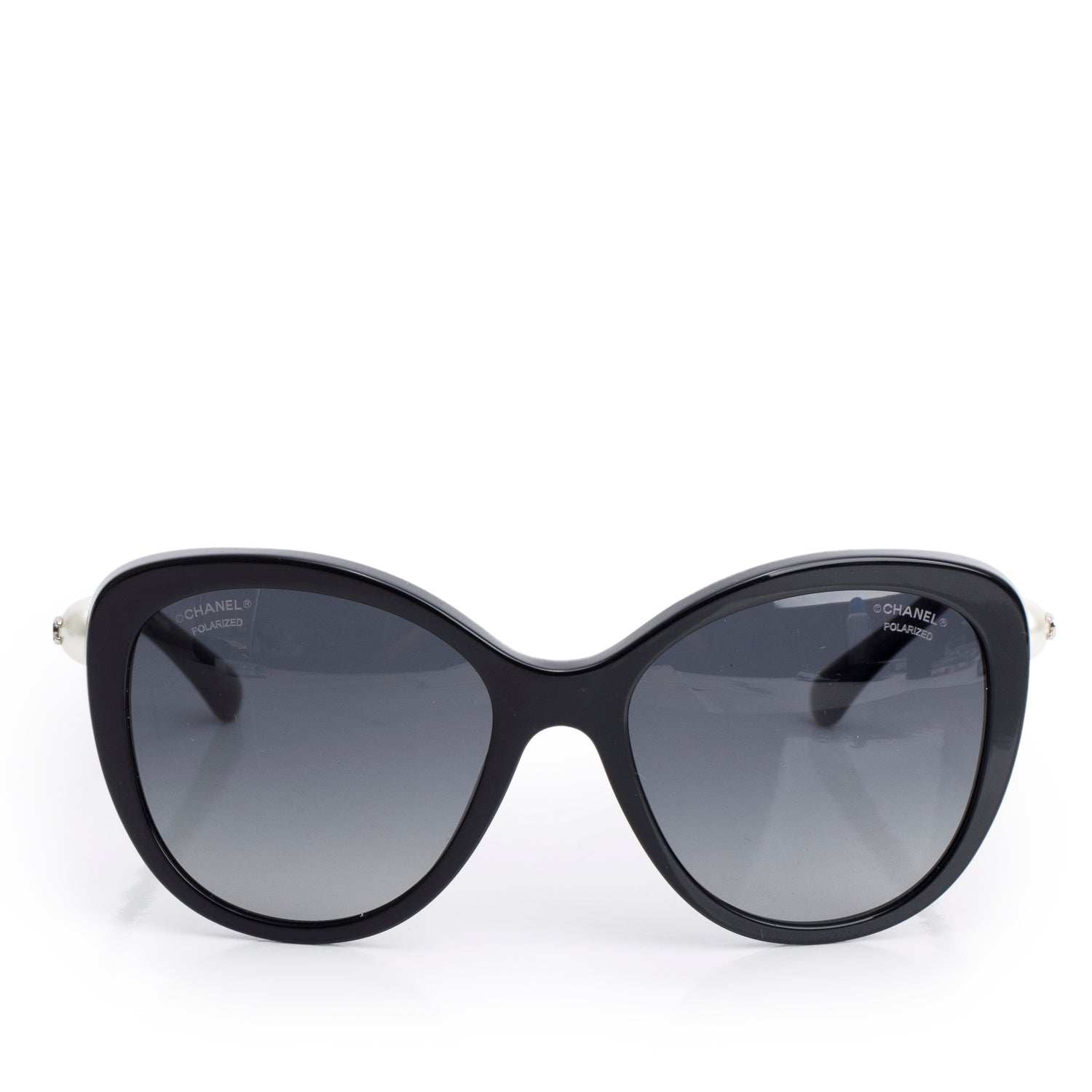 Chanel 5338-H Black Acetate Pearl Cat Eye Sunglasses w/ Case