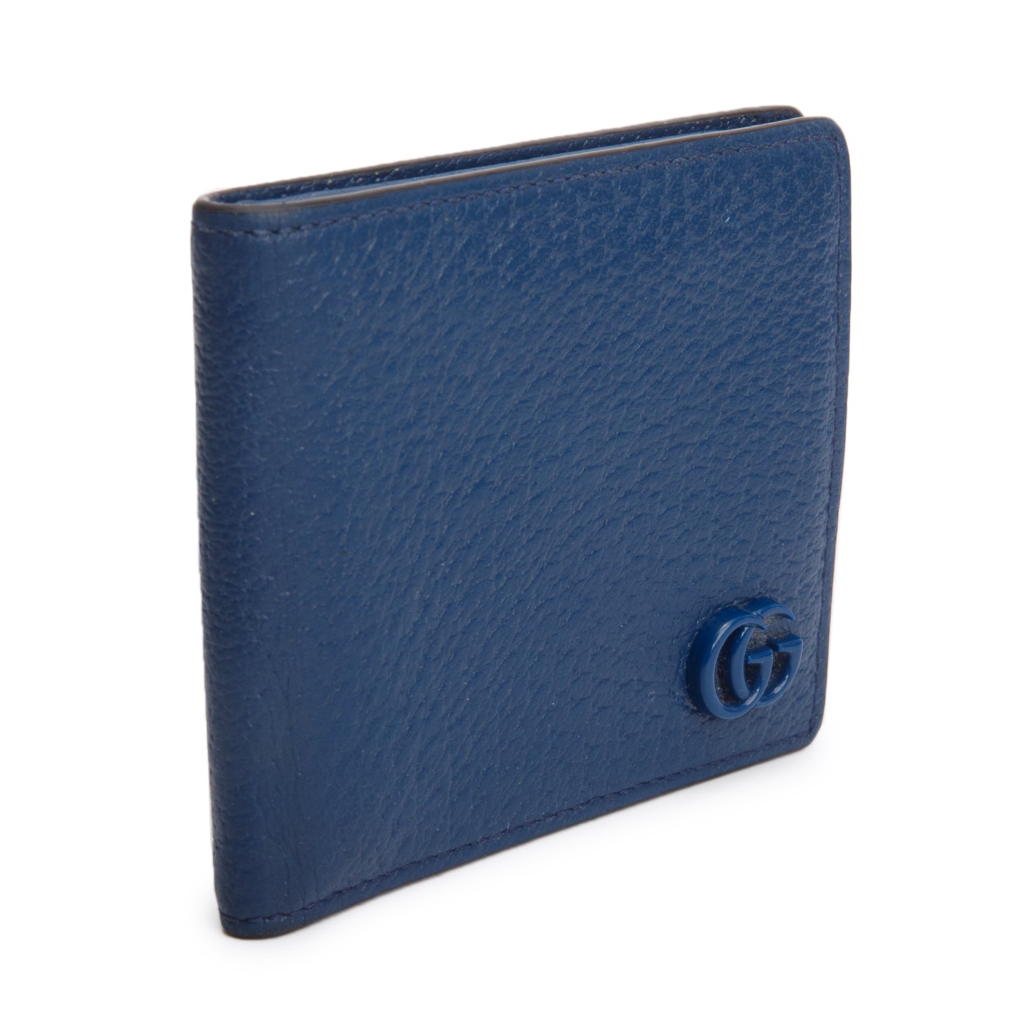 Gucci Blue Calfskin GG Mamont Bi-Fold Card Case Wallet