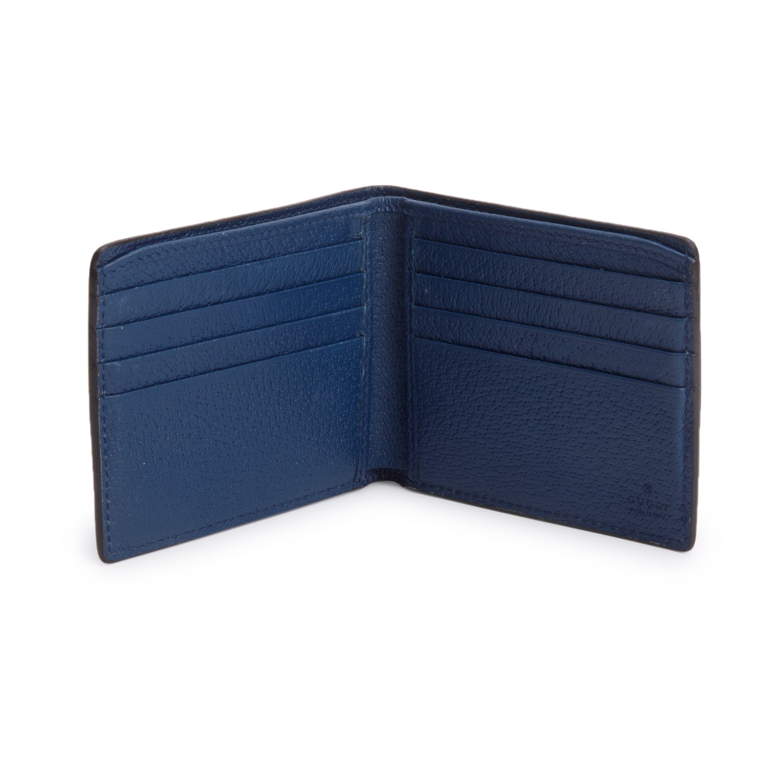 Gucci Blue Calfskin GG Mamont Bi-Fold Card Case Wallet