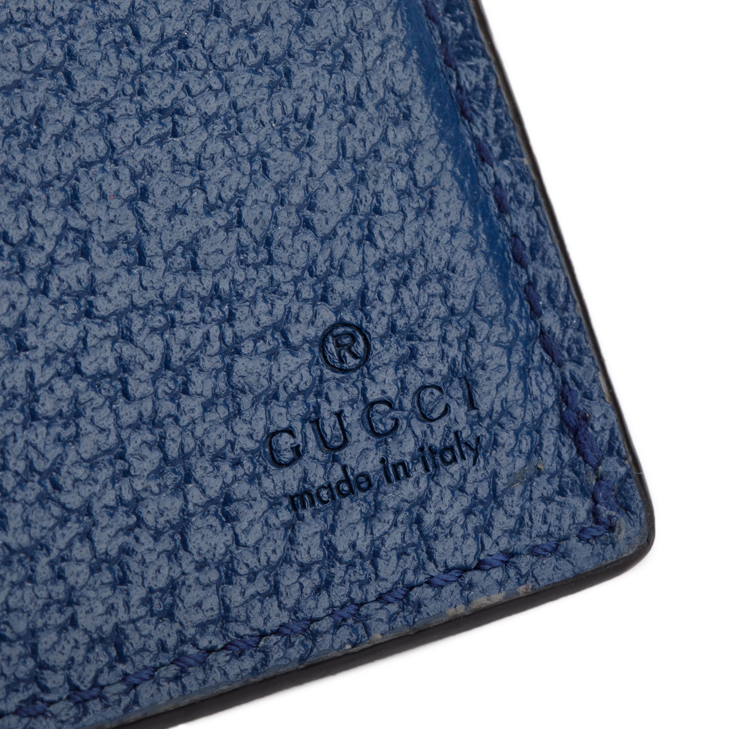 Gucci Blue Calfskin GG Mamont Bi-Fold Card Case Wallet