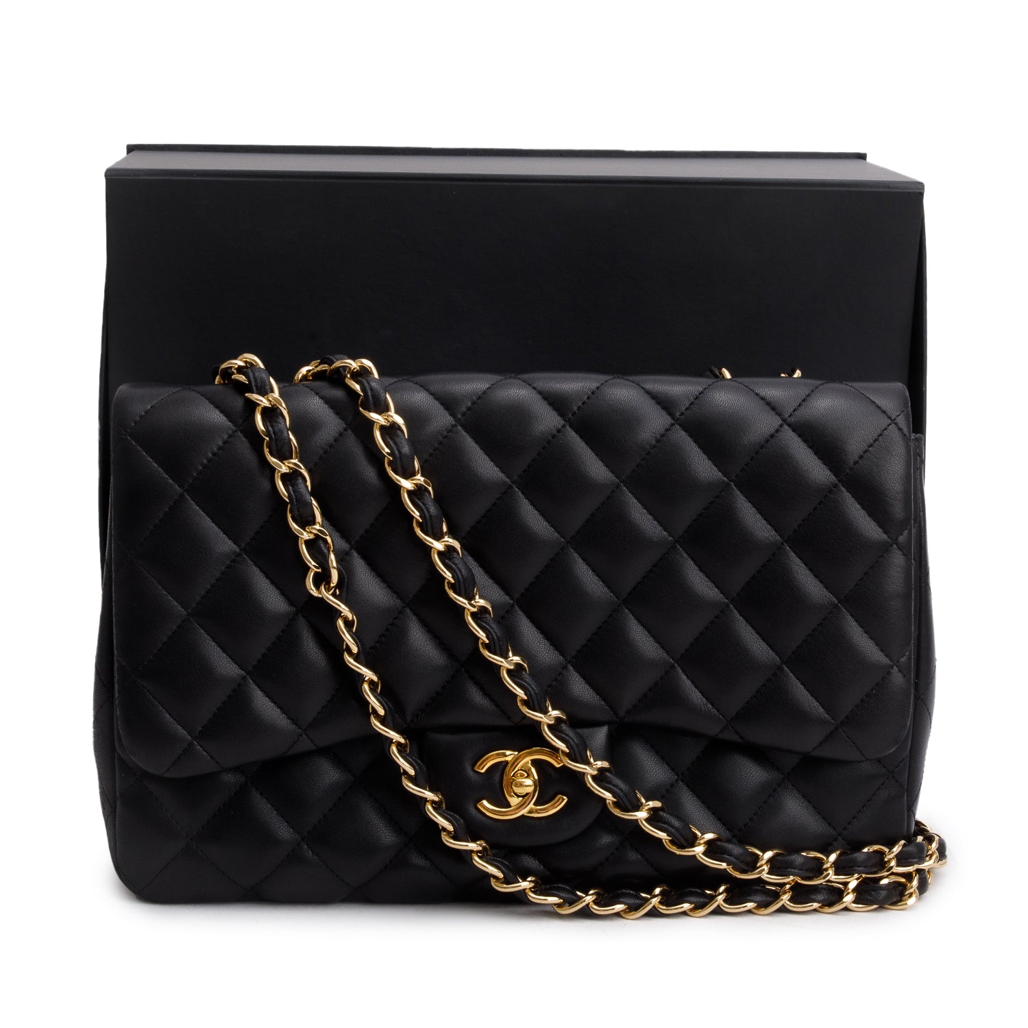 Chanel Black Lambskin Quilted Classic Jumbo Single Flap w/ Box & Authenticity Card
