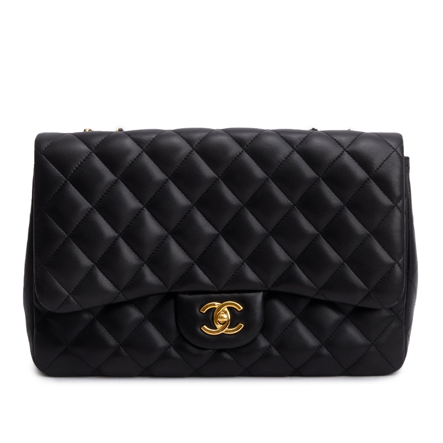 Chanel Black Lambskin Quilted Classic Jumbo Single Flap w/ Box & Authenticity Card