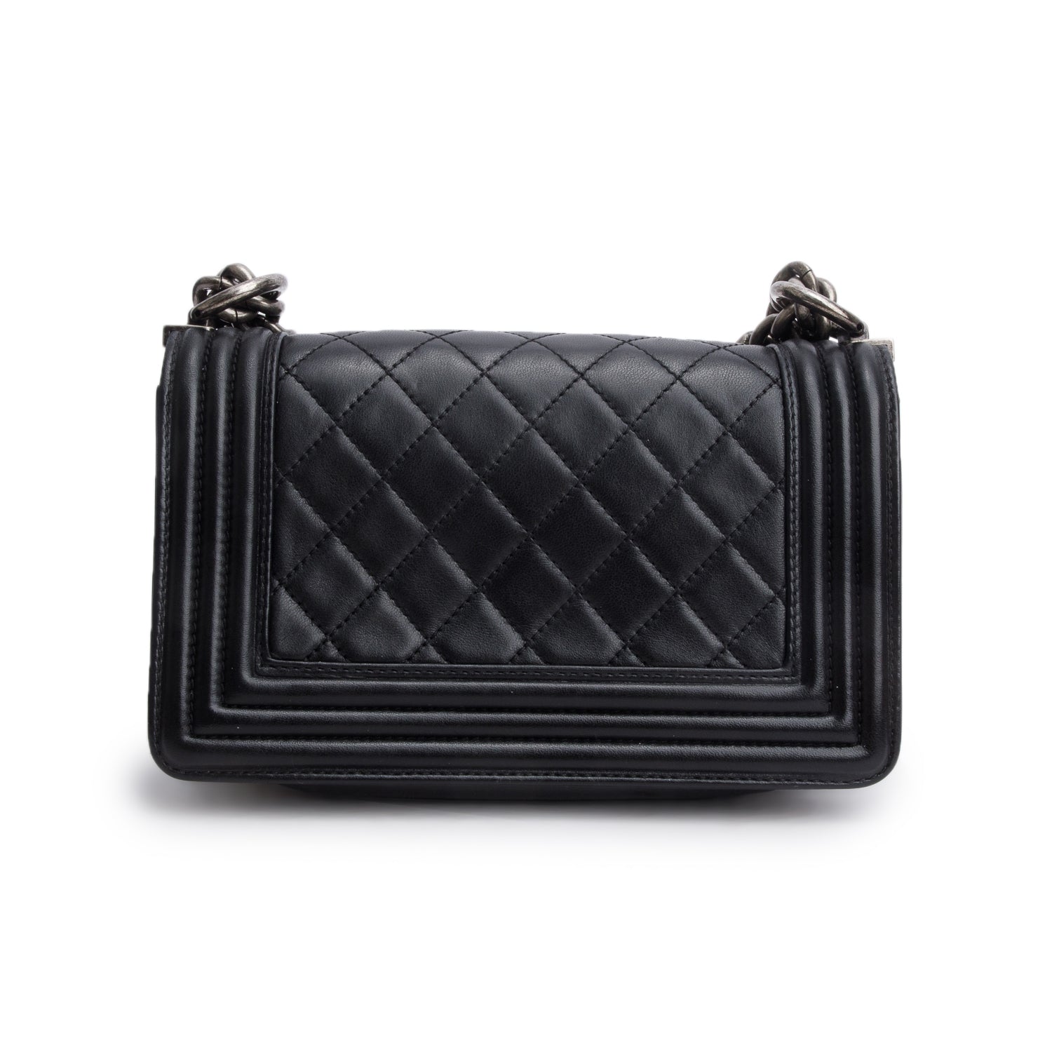 Chanel Black Lambskin Quilted Small Boy Bag w/ Authenticity Card