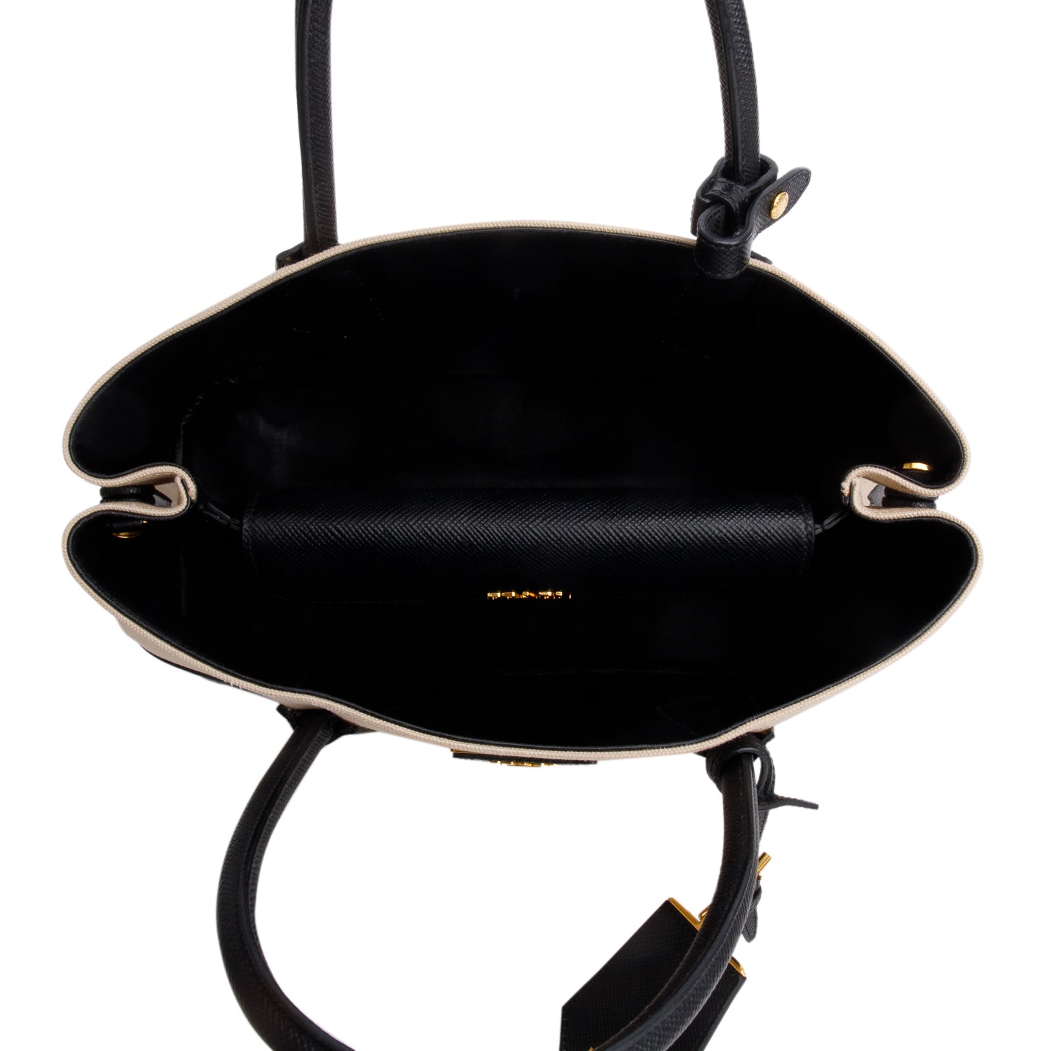 Prada Black Saffiano Lux and Beige Canapa Medium Galleria Tote w/ Authenticity Carrd