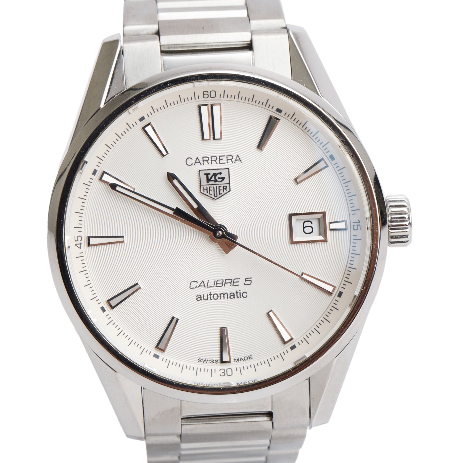 Tag Heuer Stainless Steel Carrera 39 MM Automatic Watch White Dial WAR211B-4 w/ Box & Papers