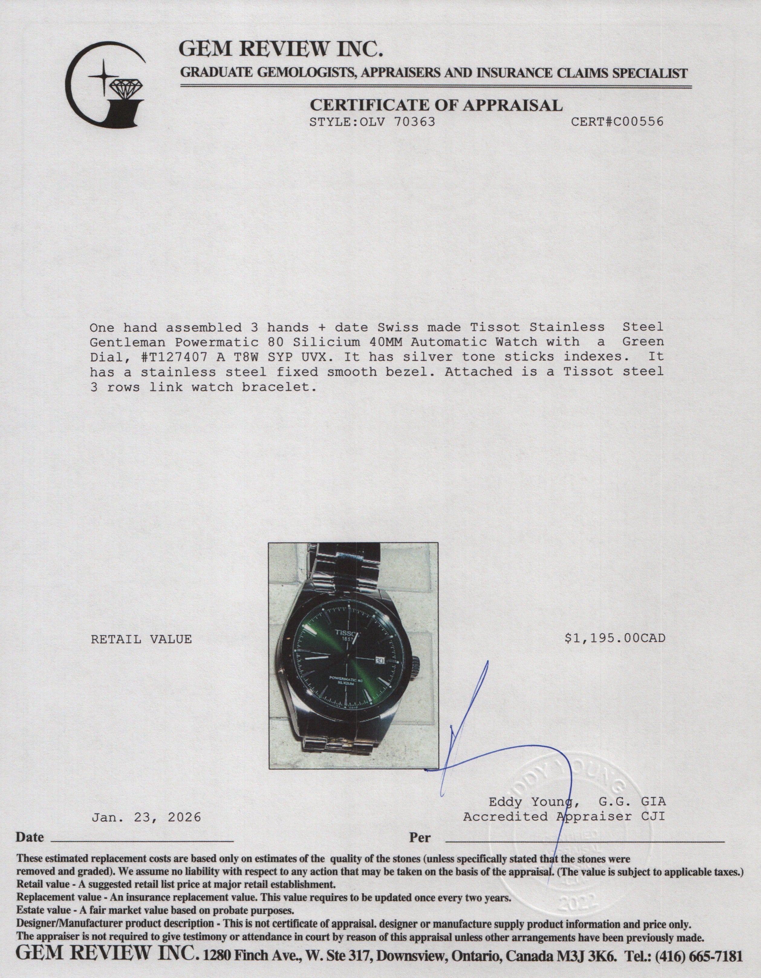 Tissot Stainless Steel Gentleman Powermatic 80 Silicium 40MM Automatic Watch Green Dial w/ Box