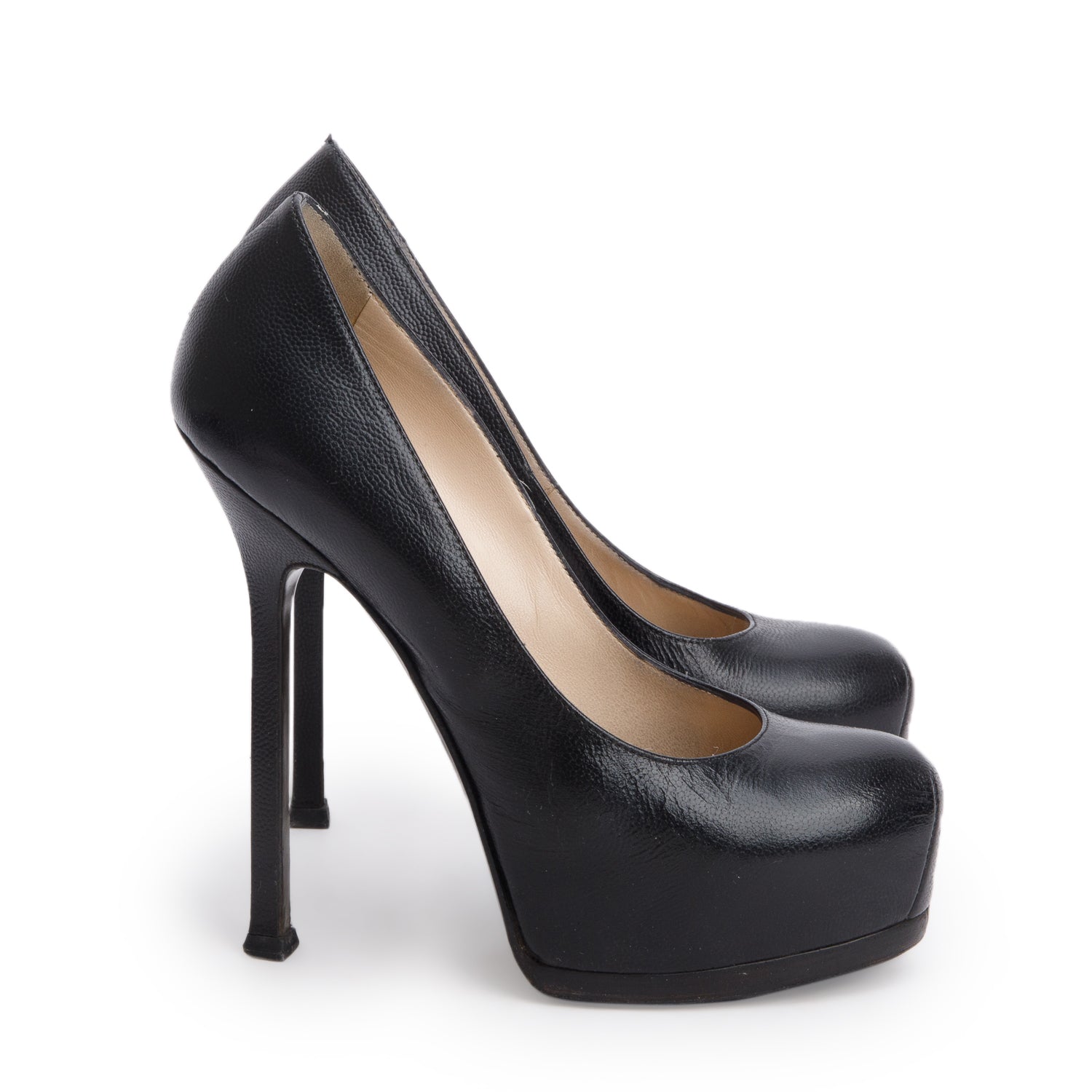 Saint Laurent Black Leather Tribute Platform Pumps, Size 36