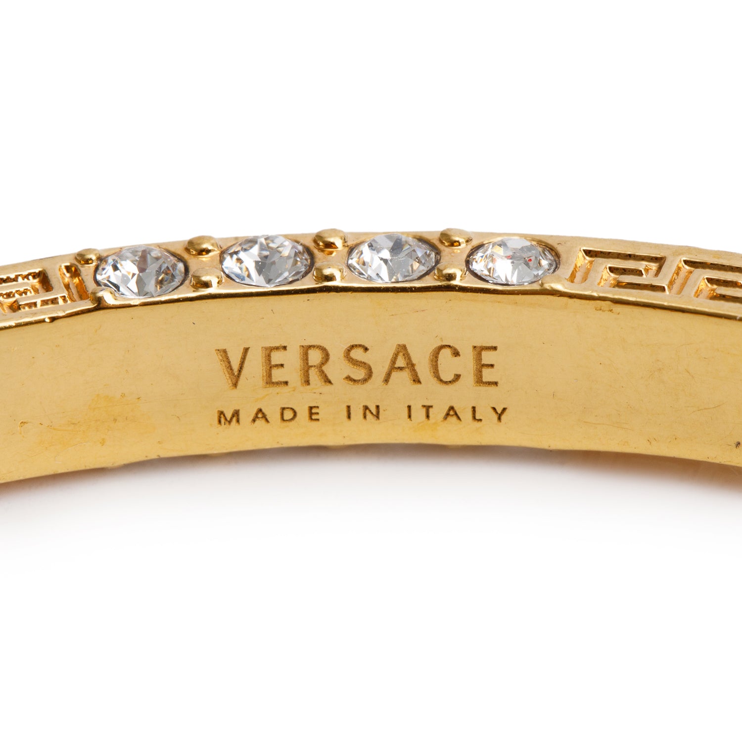 Versace Gold-Plated Crystal Greca Bangle Bracelet