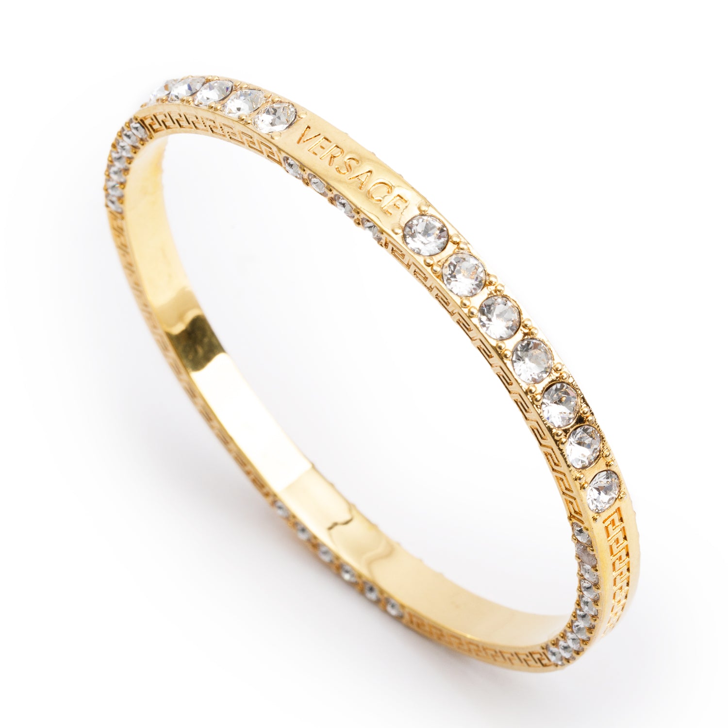 Versace Gold-Plated Crystal Greca Bangle Bracelet