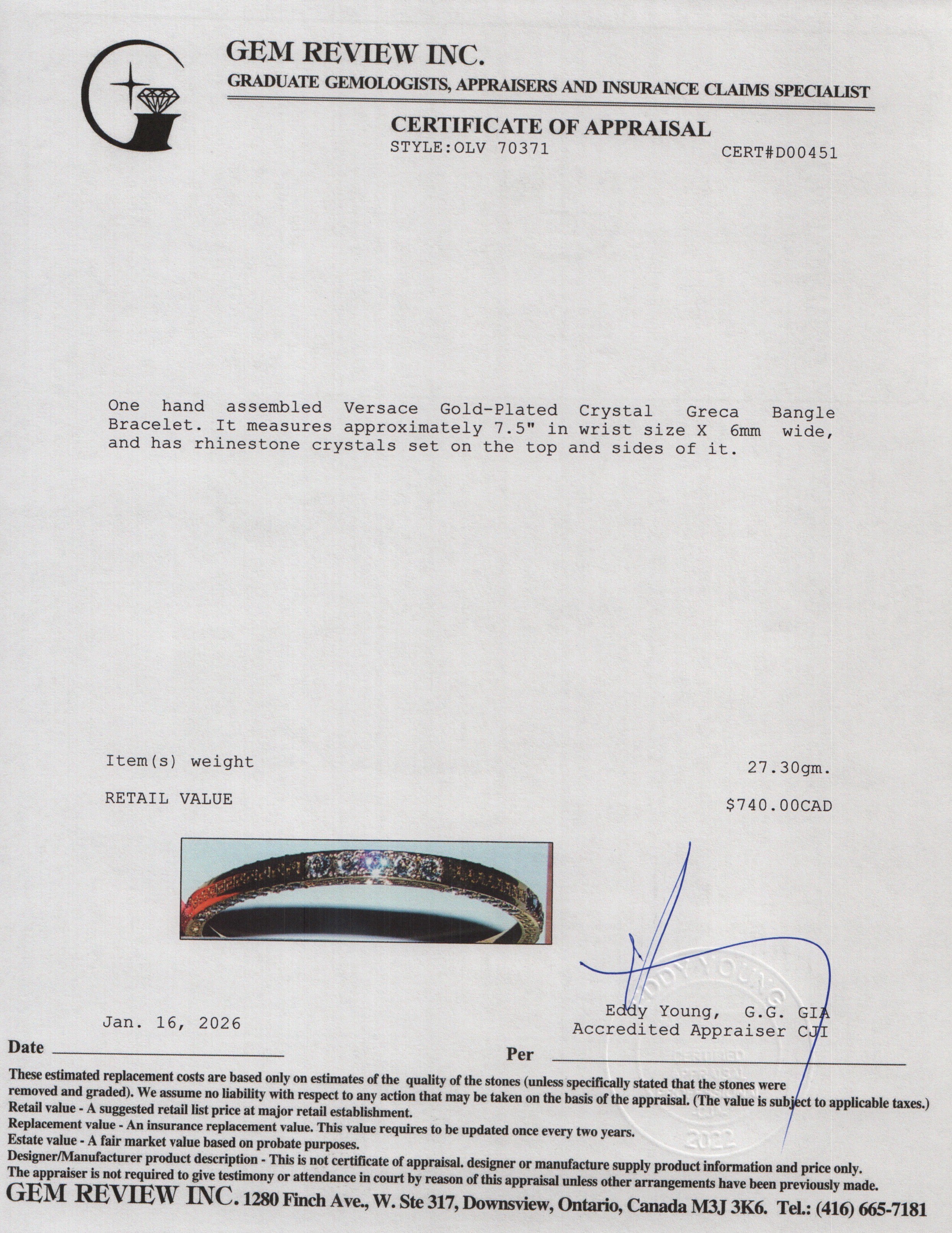 Versace Gold-Plated Crystal Greca Bangle Bracelet