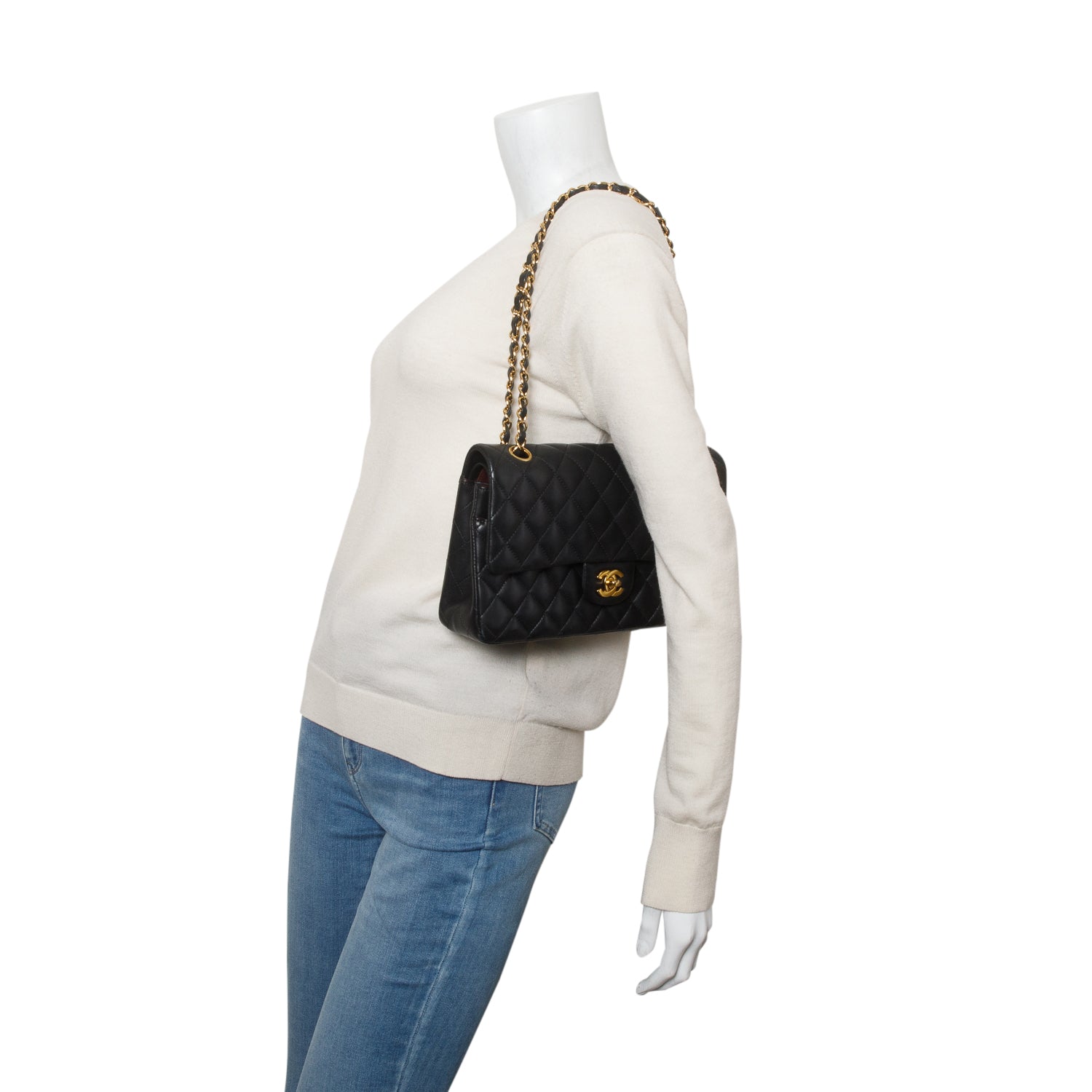 Chanel Black Quilted Lambskin Leather Classic Medium Double Flap Bag