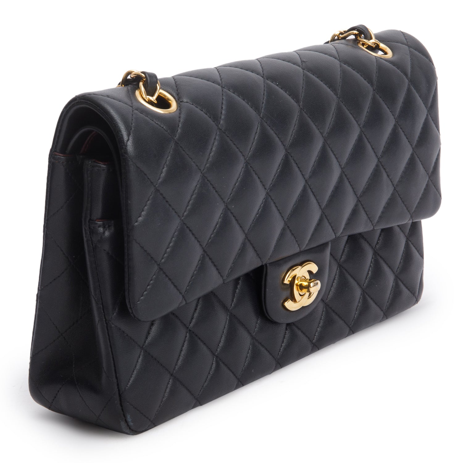 Chanel Black Quilted Lambskin Leather Classic Medium Double Flap Bag