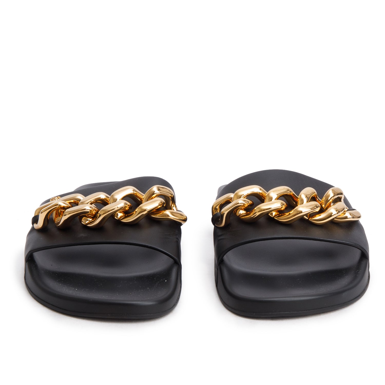 Versace Black Leather/Rubber Chain Slides, Women's Size 41 w/ Box