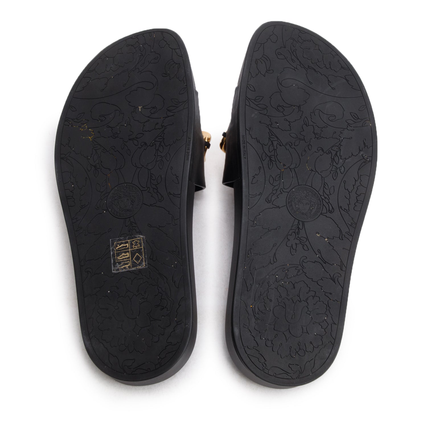 Versace Black Leather/Rubber Chain Slides, Women's Size 41 w/ Box