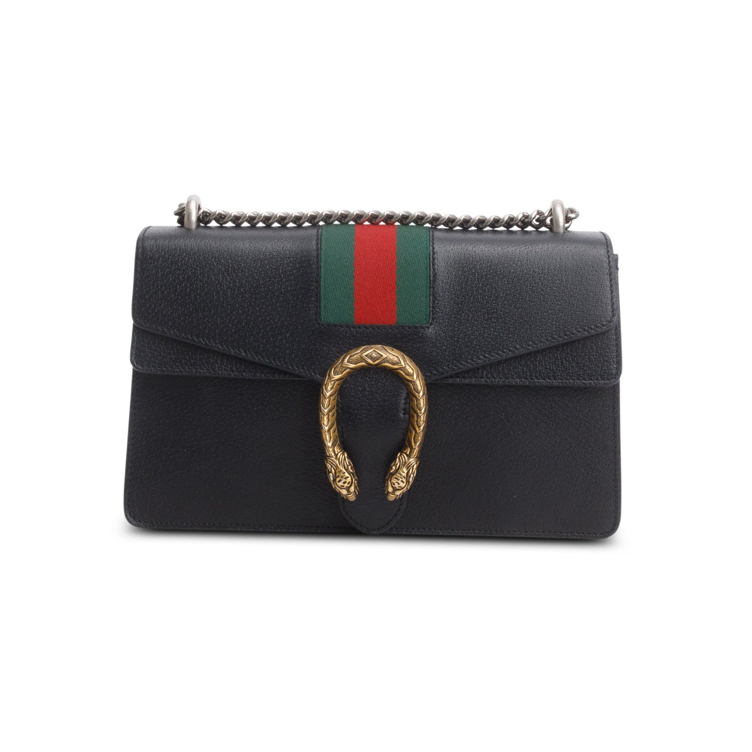 Gucci Black GG Dollar Calfskin Web Medium Dionysus Shoulder Bag