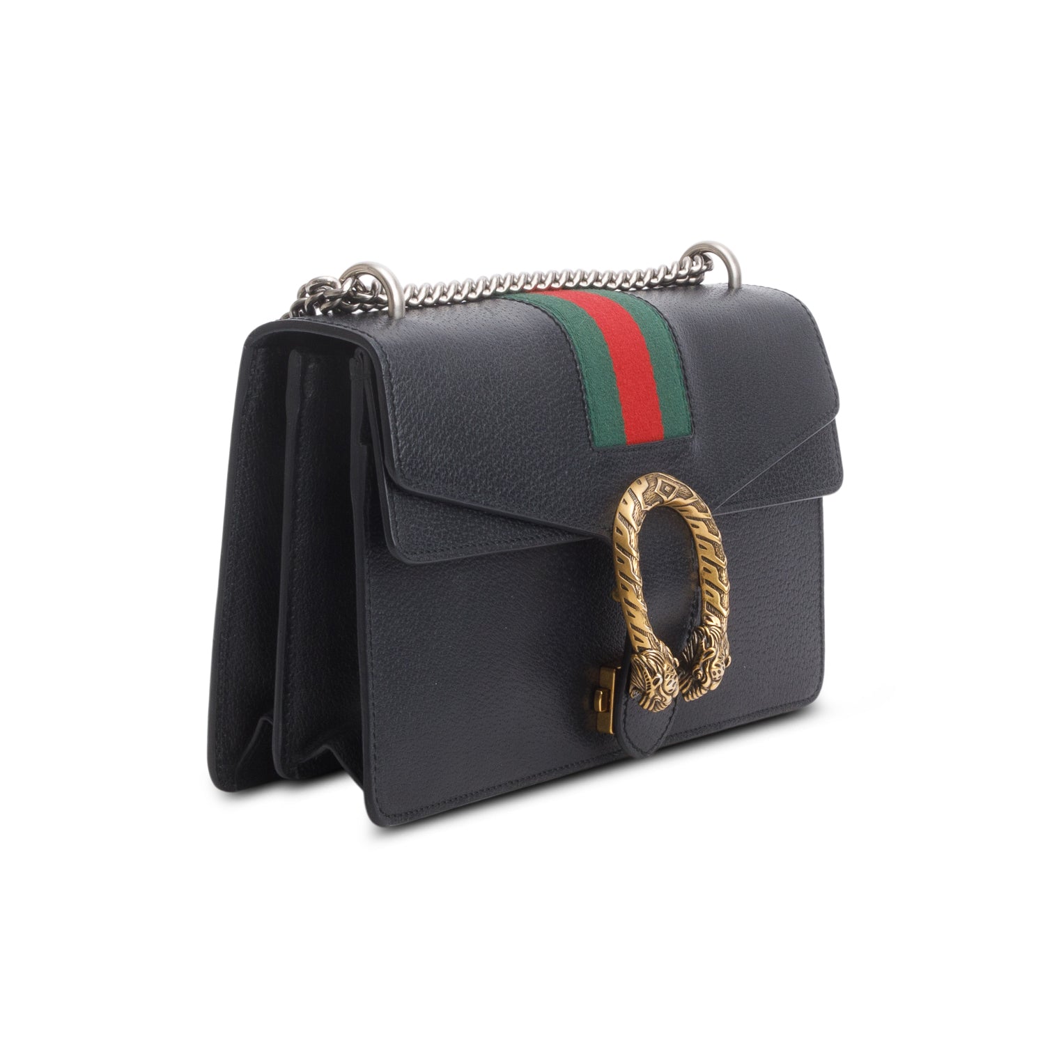 Gucci Black GG Dollar Calfskin Web Medium Dionysus Shoulder Bag