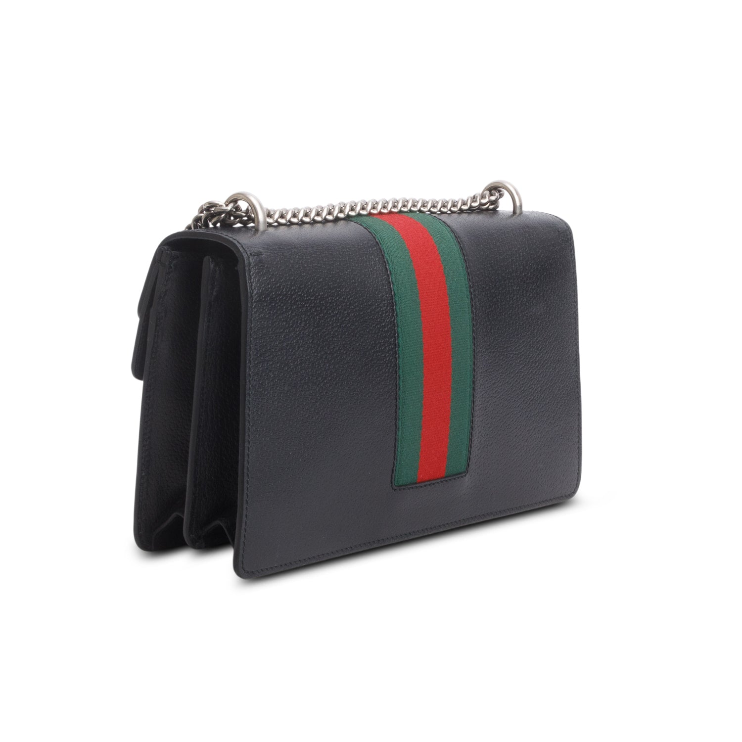 Gucci Black GG Dollar Calfskin Web Medium Dionysus Shoulder Bag