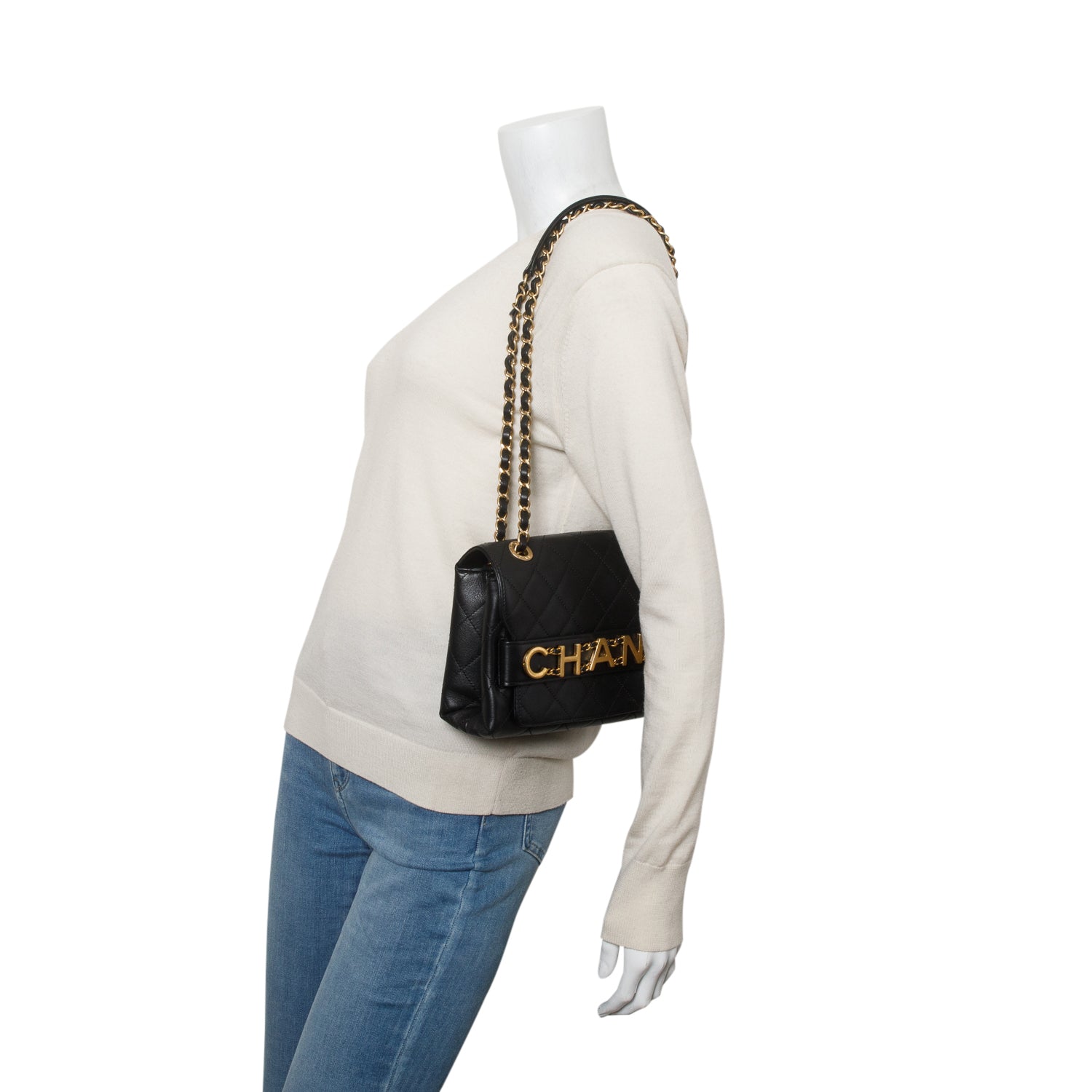 Chanel Black Calfskin Quilted Medium Enchained Flap w/ Box & Authenticity Card