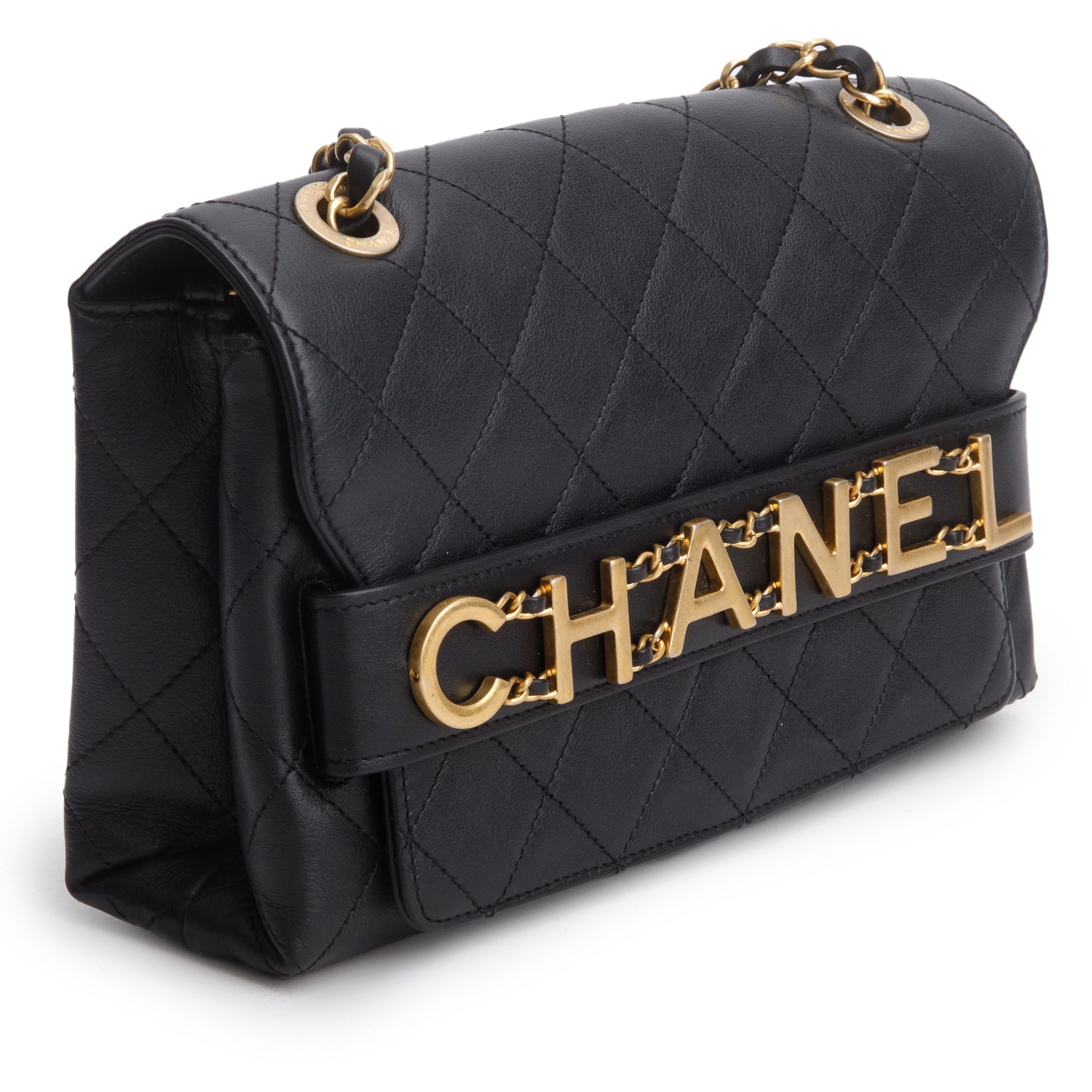 Chanel Black Calfskin Quilted Medium Enchained Flap w/ Box & Authenticity Card