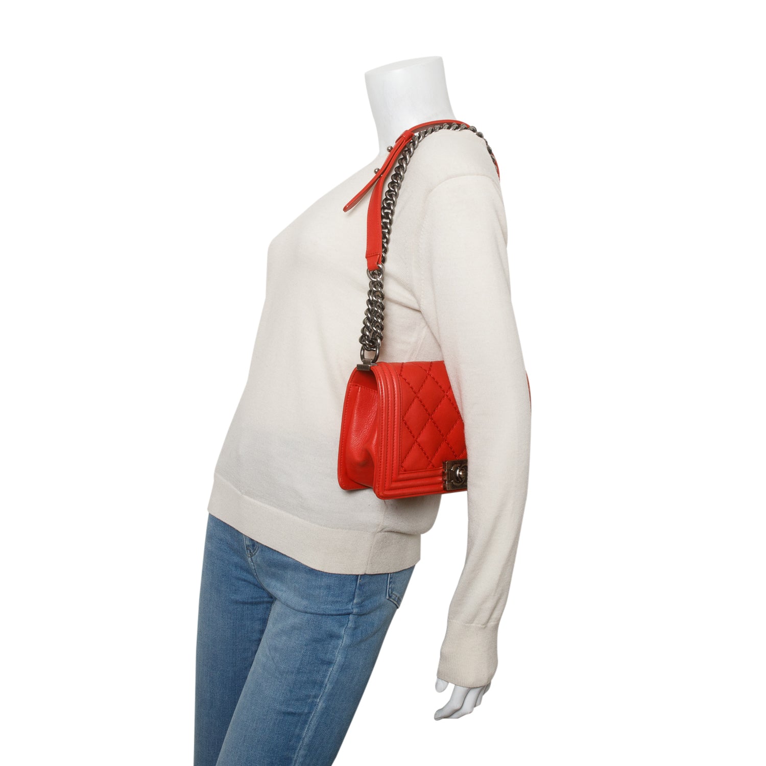 Chanel Red Lambskin Stitch Quilted Medium Boy Bag w/ Box & Receipt