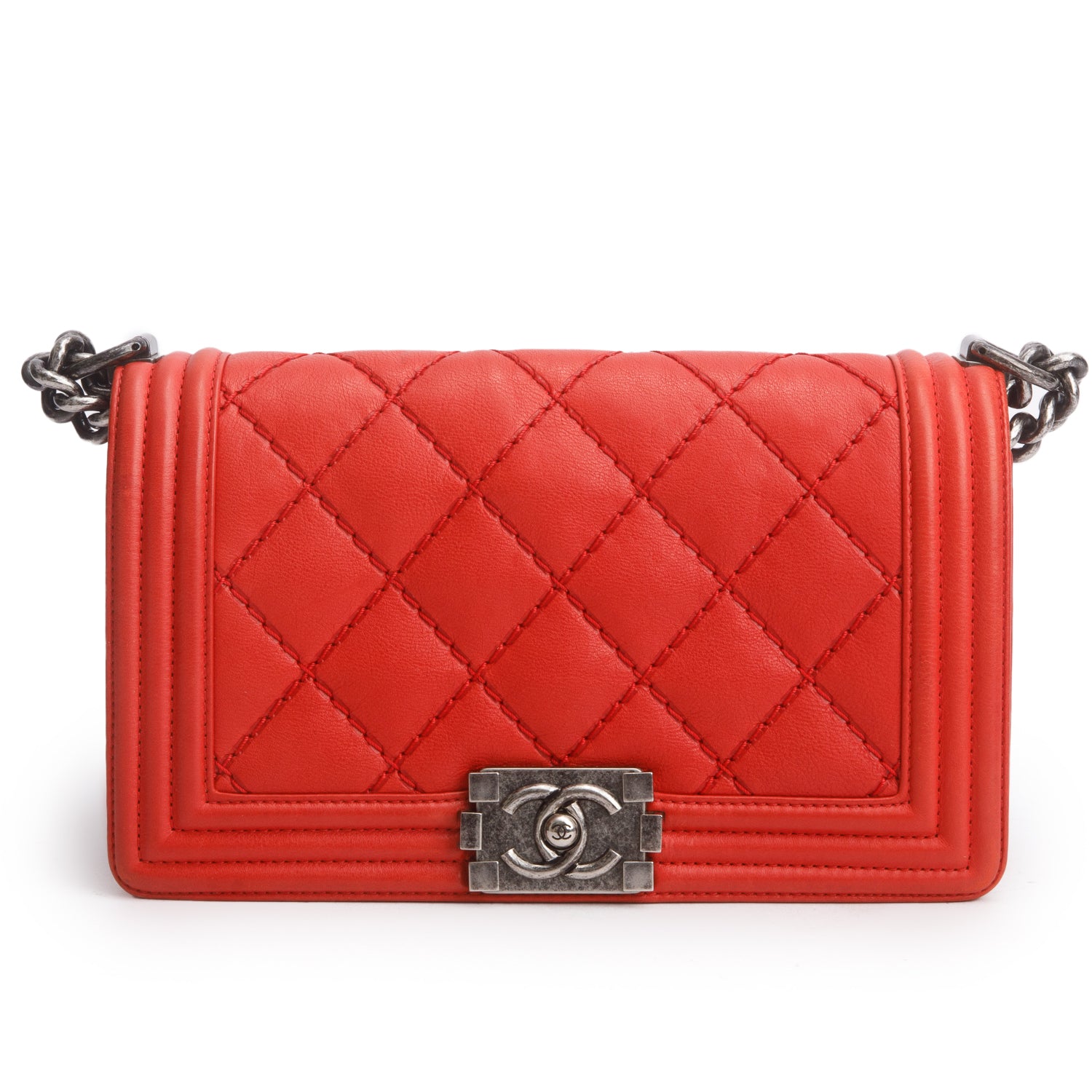 Chanel Red Lambskin Stitch Quilted Medium Boy Bag w/ Box & Receipt