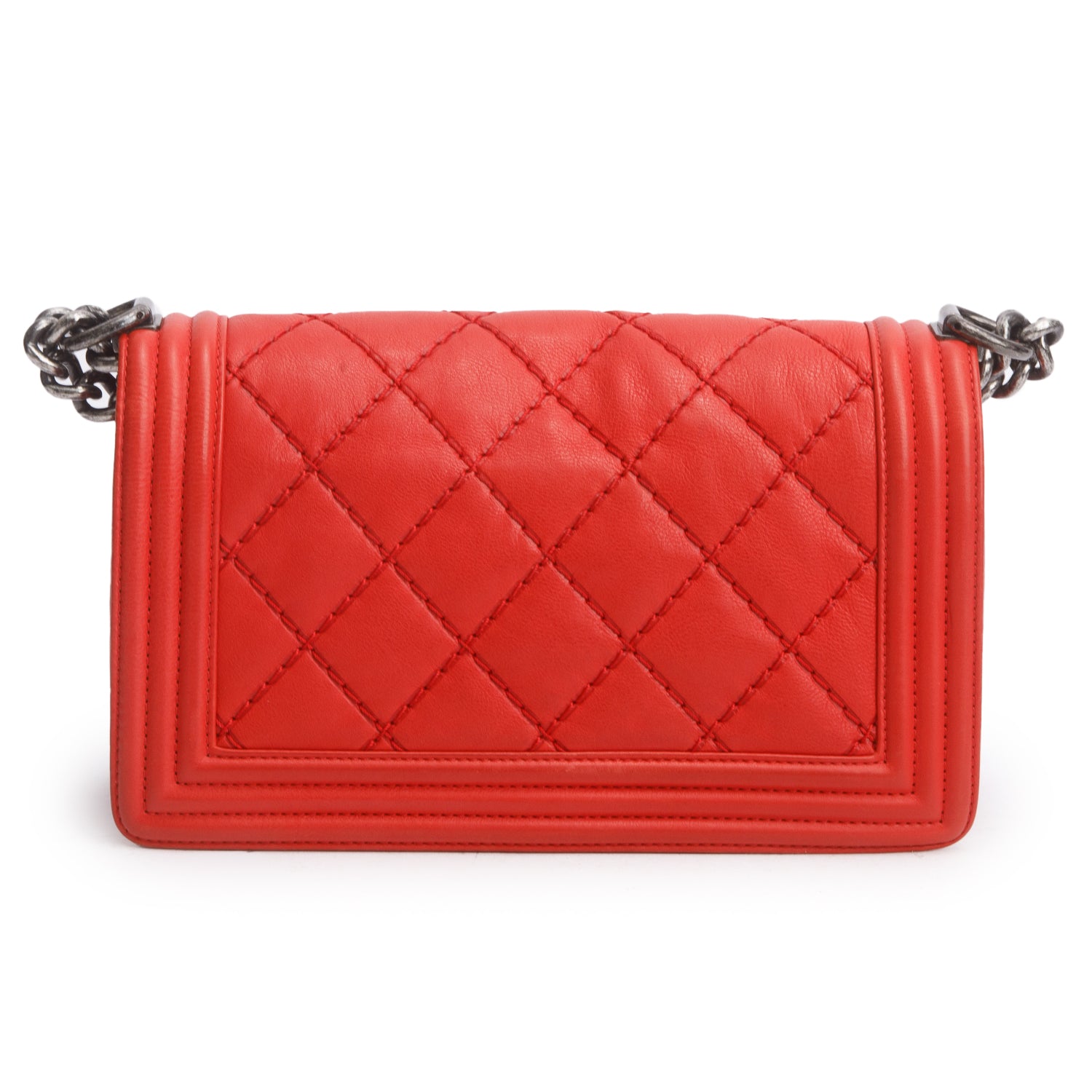 Chanel Red Lambskin Stitch Quilted Medium Boy Bag w/ Box & Receipt