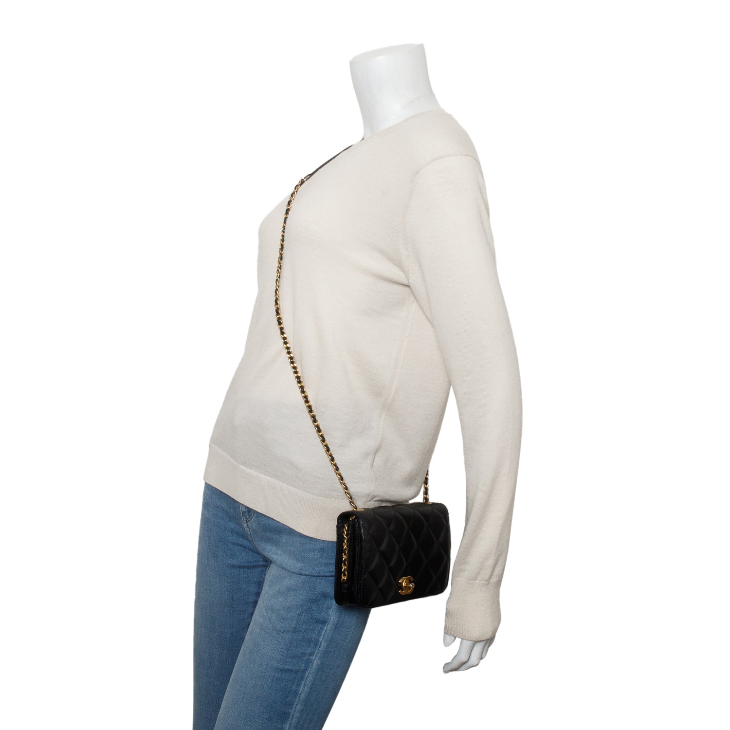 Chanel Black Lambskin Quilted CC Side Chain Small Full Flap Bag w/ Box, Authenticity Card & Receipt