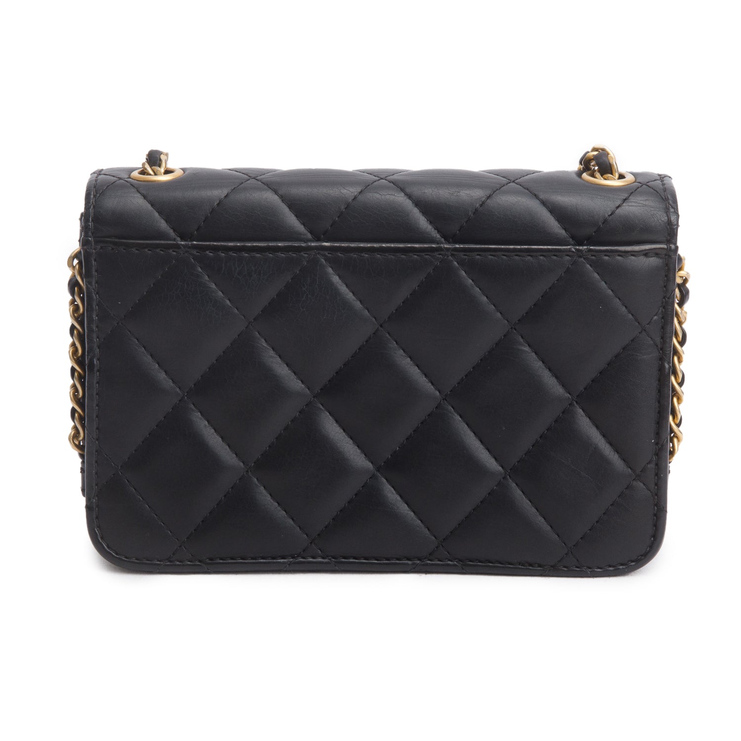 Chanel Black Lambskin Quilted CC Side Chain Small Full Flap Bag w/ Box, Authenticity Card & Receipt