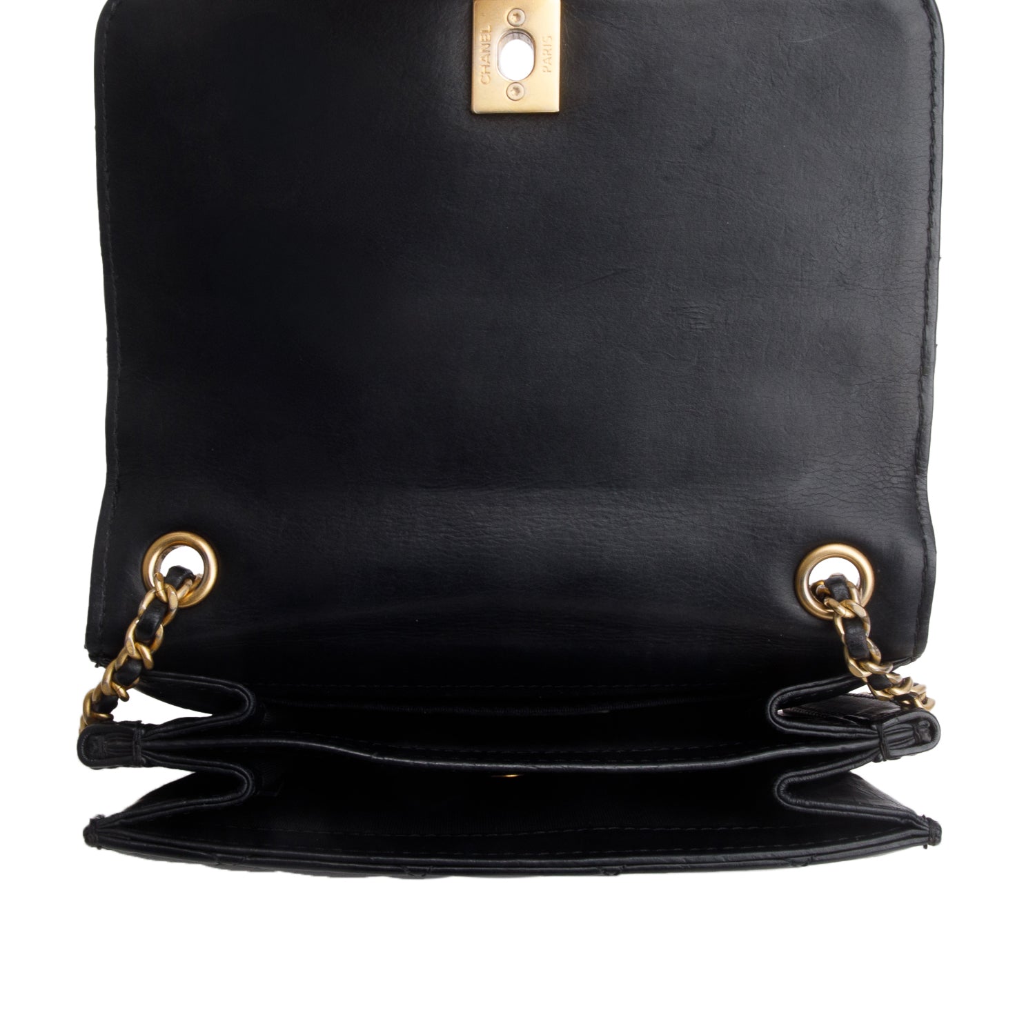 Chanel Black Lambskin Quilted CC Side Chain Small Full Flap Bag w/ Box, Authenticity Card & Receipt