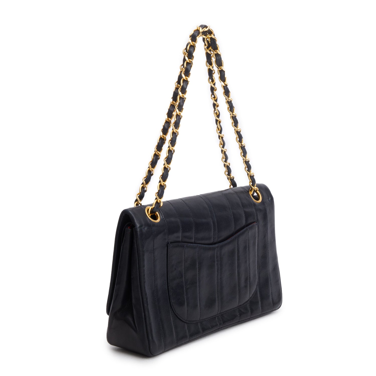 Chanel Vintage Black Lambskin Vertical Quilt Double Flap Bag