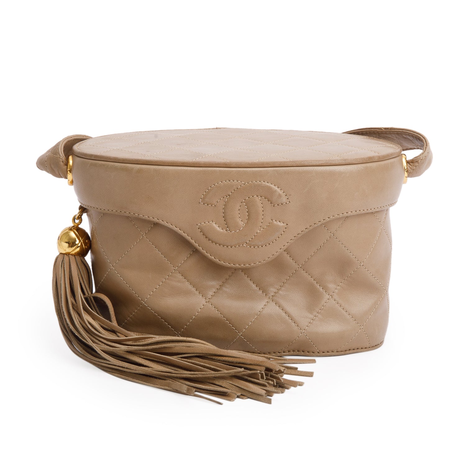 Chanel Vintage Brown Quilted Lambskin Leather Tassel Vanity Case