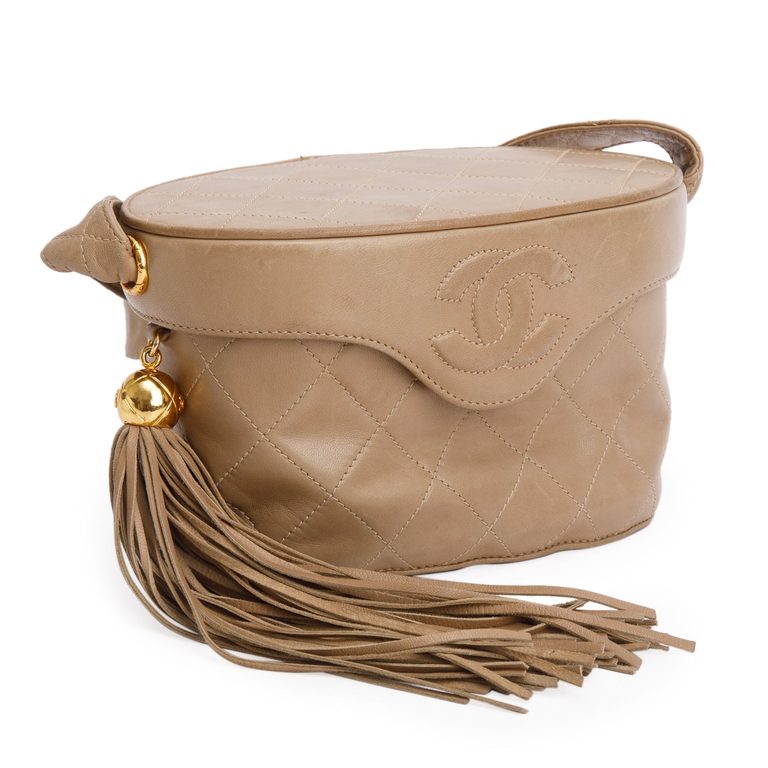 Chanel Vintage Brown Quilted Lambskin Leather Tassel Vanity Case