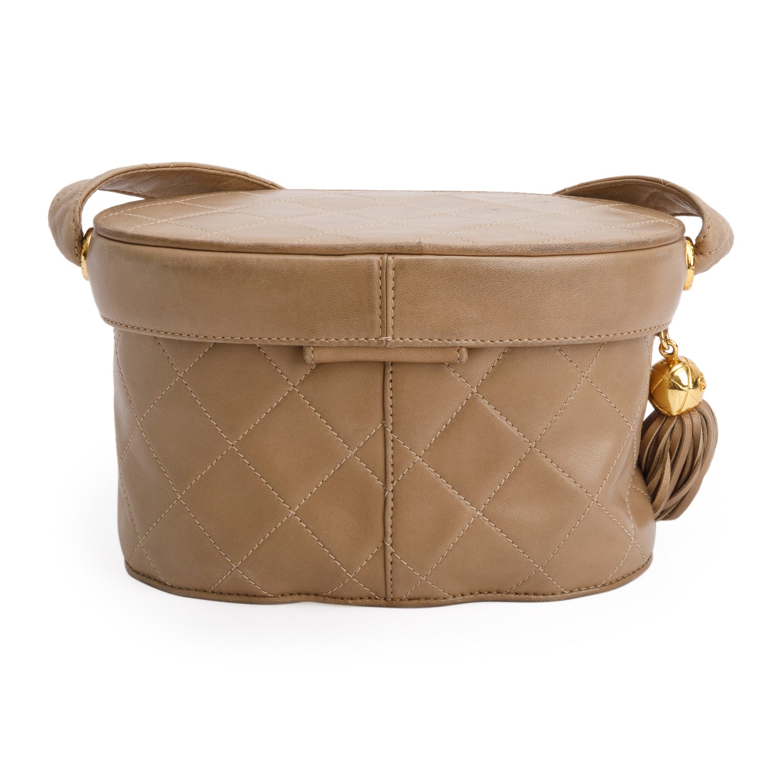 Chanel Vintage Brown Quilted Lambskin Leather Tassel Vanity Case