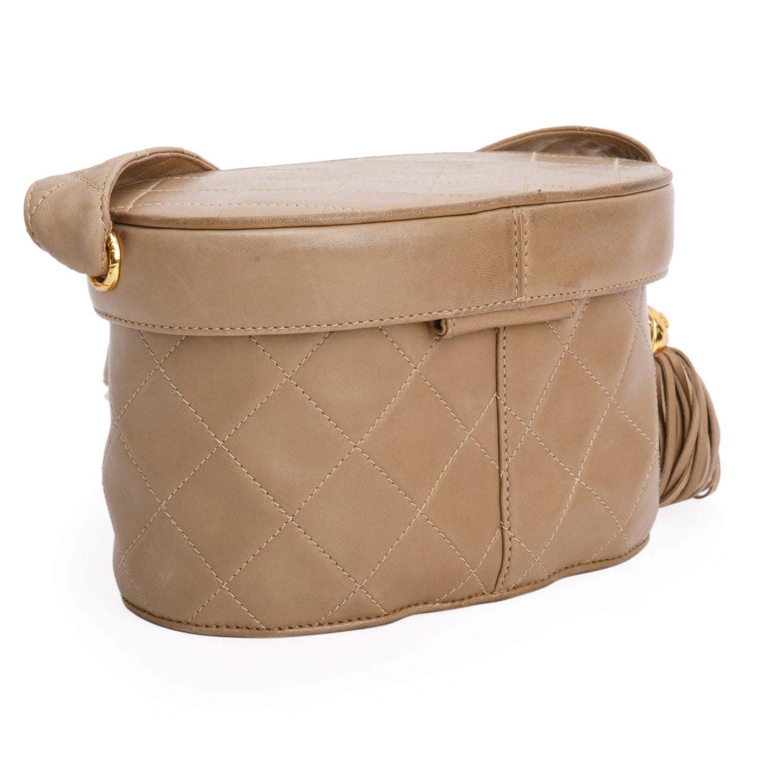 Chanel Vintage Brown Quilted Lambskin Leather Tassel Vanity Case