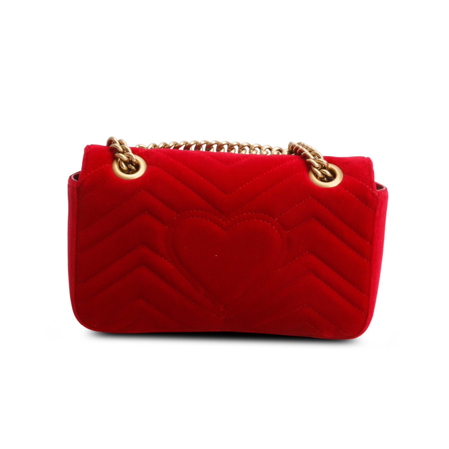 Gucci Red Velvet Matelasse Small GG Marmont Shoulder Bag w/ Box