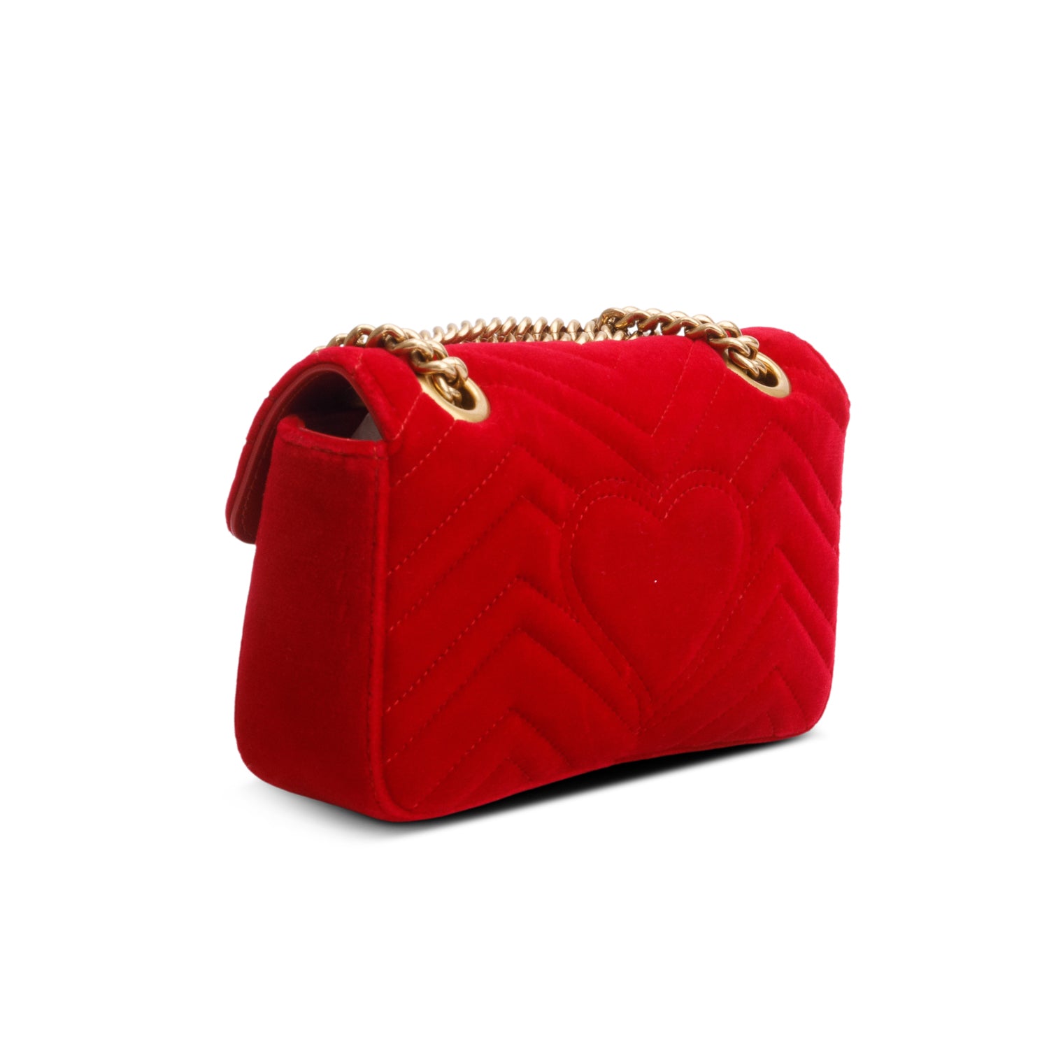 Gucci Red Velvet Matelasse Small GG Marmont Shoulder Bag w/ Box