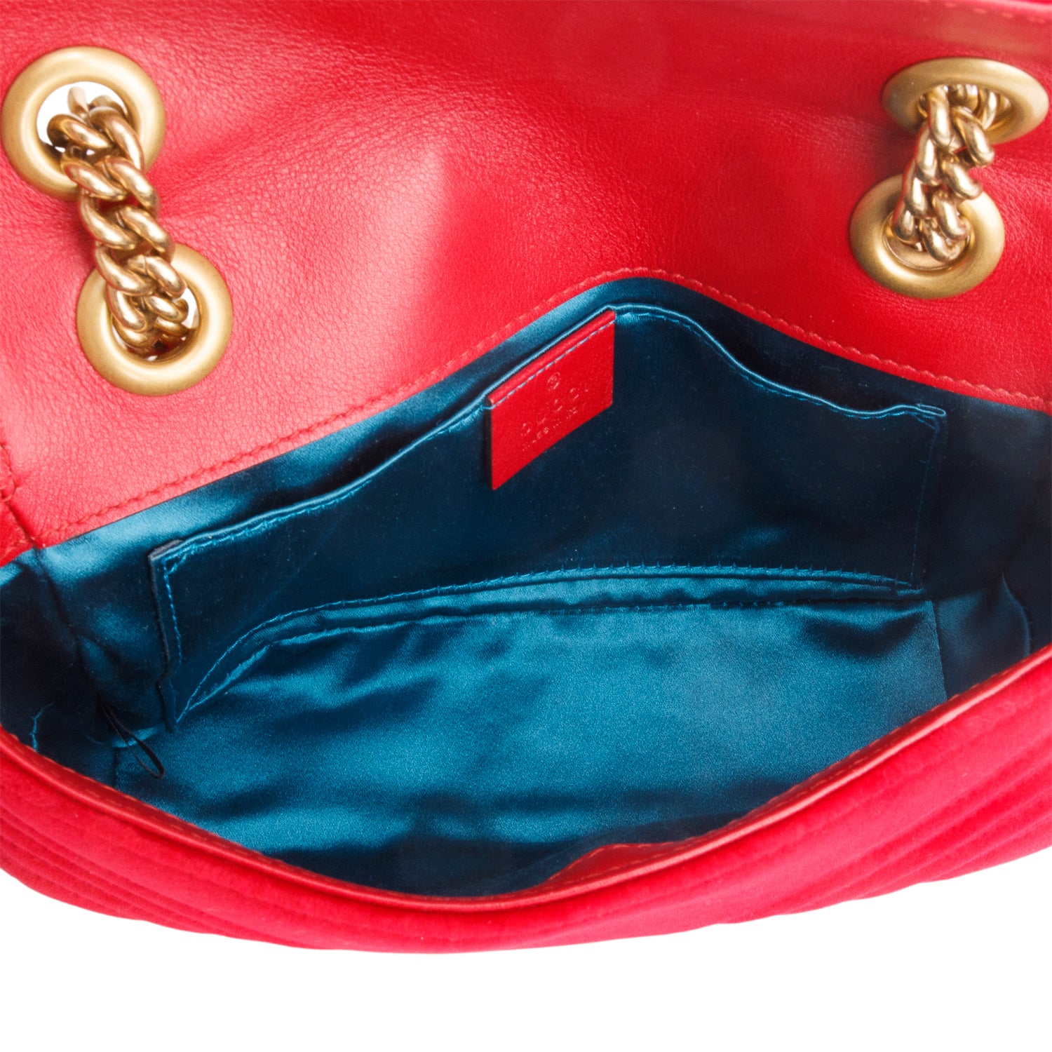 Gucci Red Velvet Matelasse Small GG Marmont Shoulder Bag w/ Box