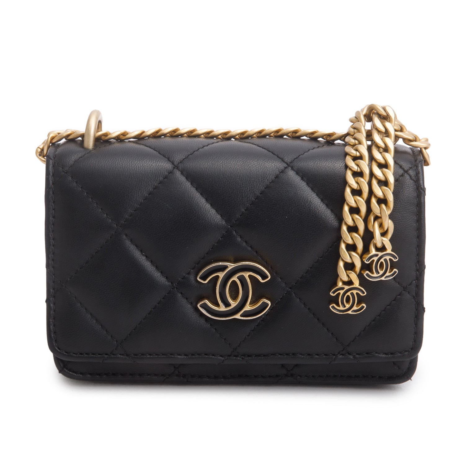 Chanel 2021-2022 Black Lambskin Quilted Pending CC Wallet on Chain