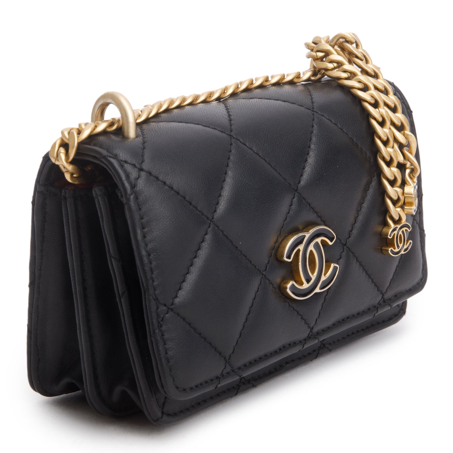 Chanel 2021-2022 Black Lambskin Quilted Pending CC Wallet on Chain
