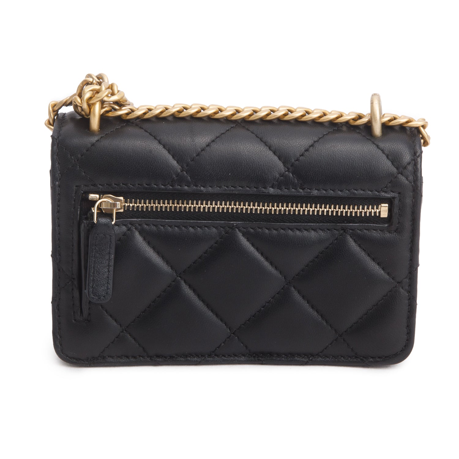 Chanel 2021-2022 Black Lambskin Quilted Pending CC Wallet on Chain